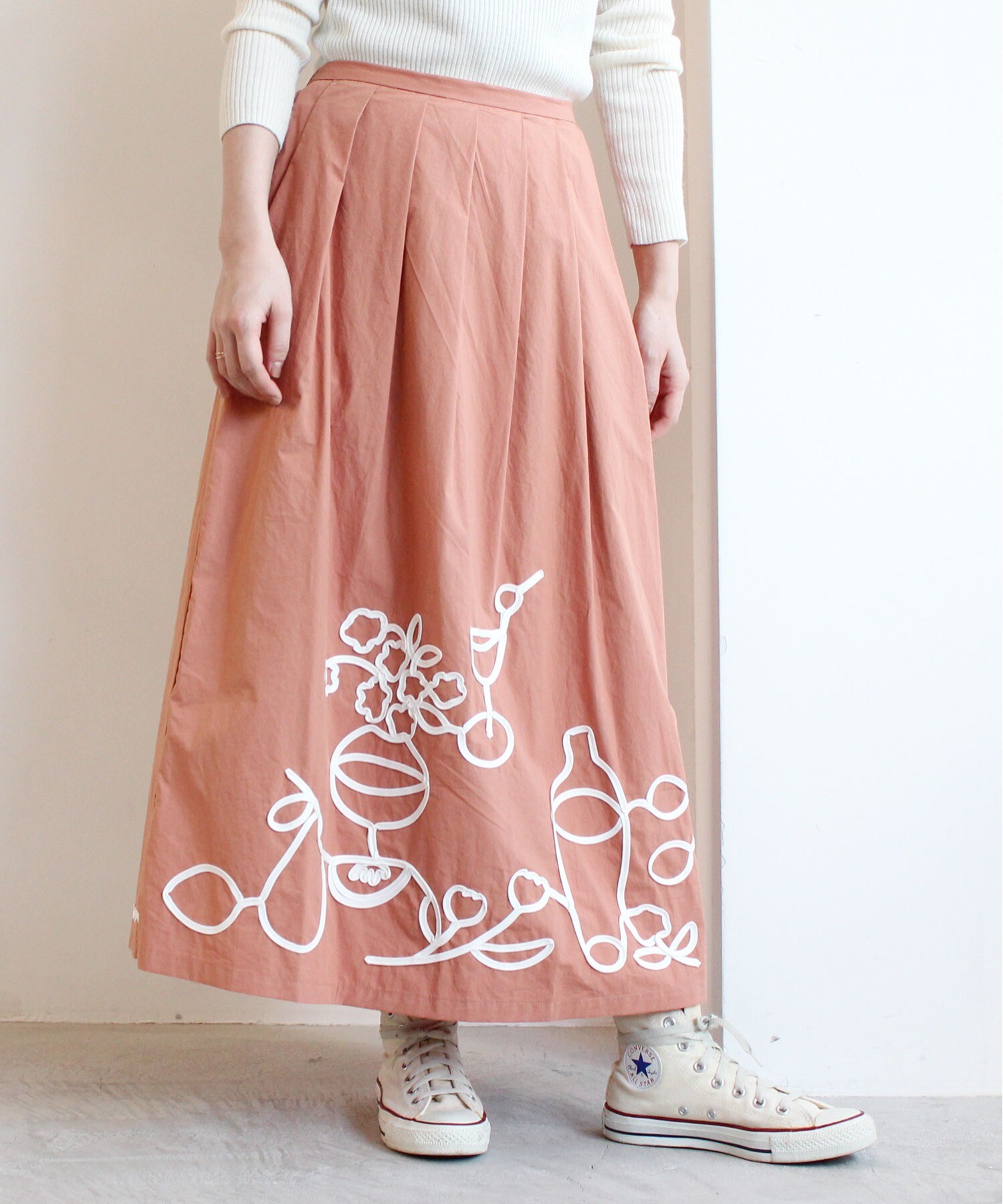 AMBIDEX Store ○○秋のディナー コード刺繍 スカート(F チャ): l
