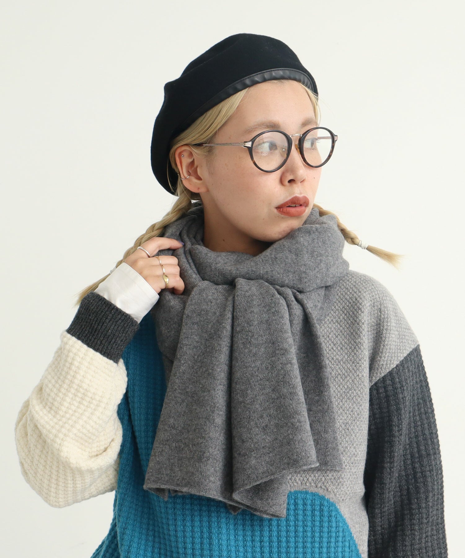 のオシャレな RITSUKO Yahoo!オークション SHIRAHAMAブルーFOXカシミヤ