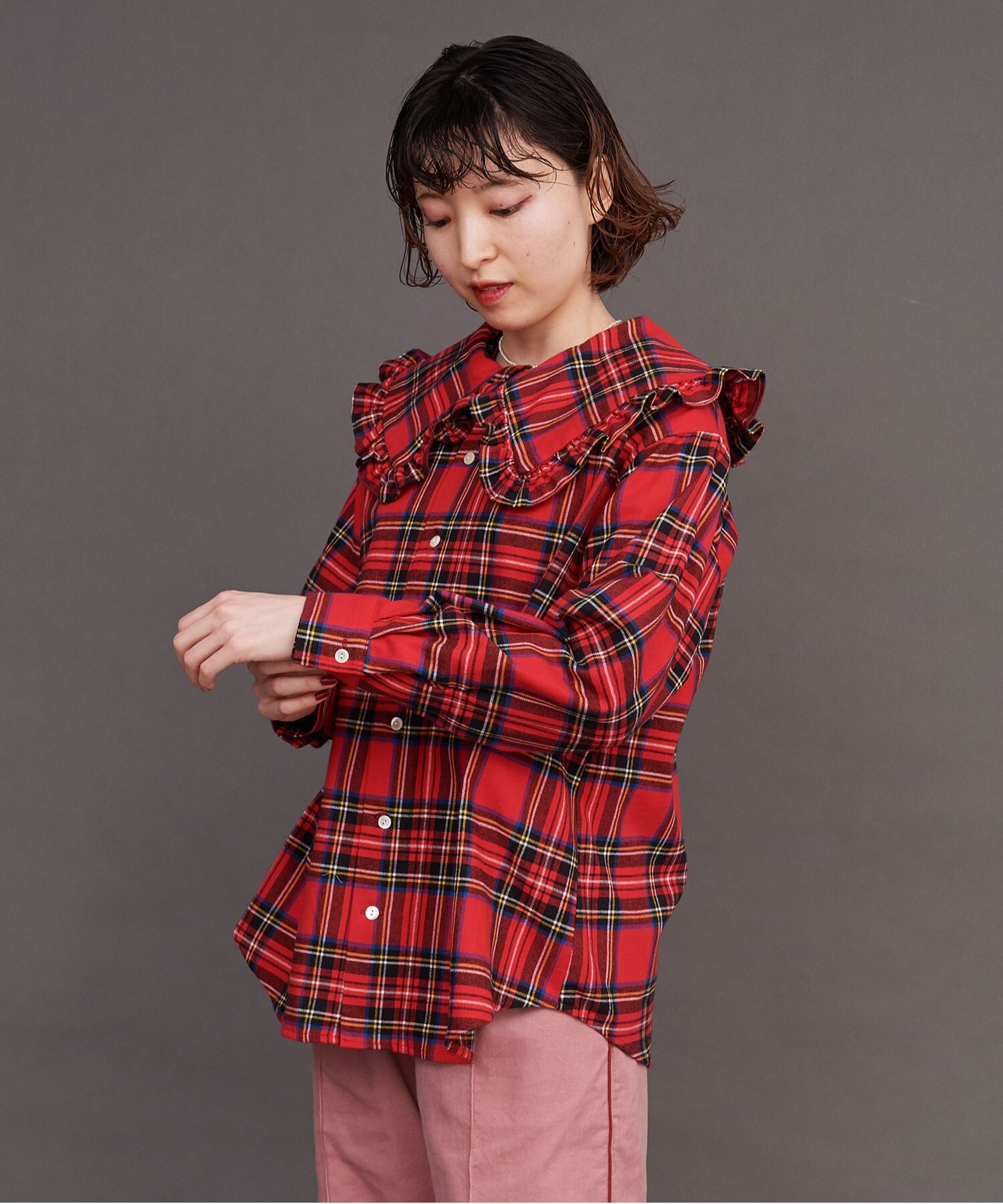 AMBIDEX Store △○CHECK FRILL BLOUSE(F アカ): l'atelier du savon