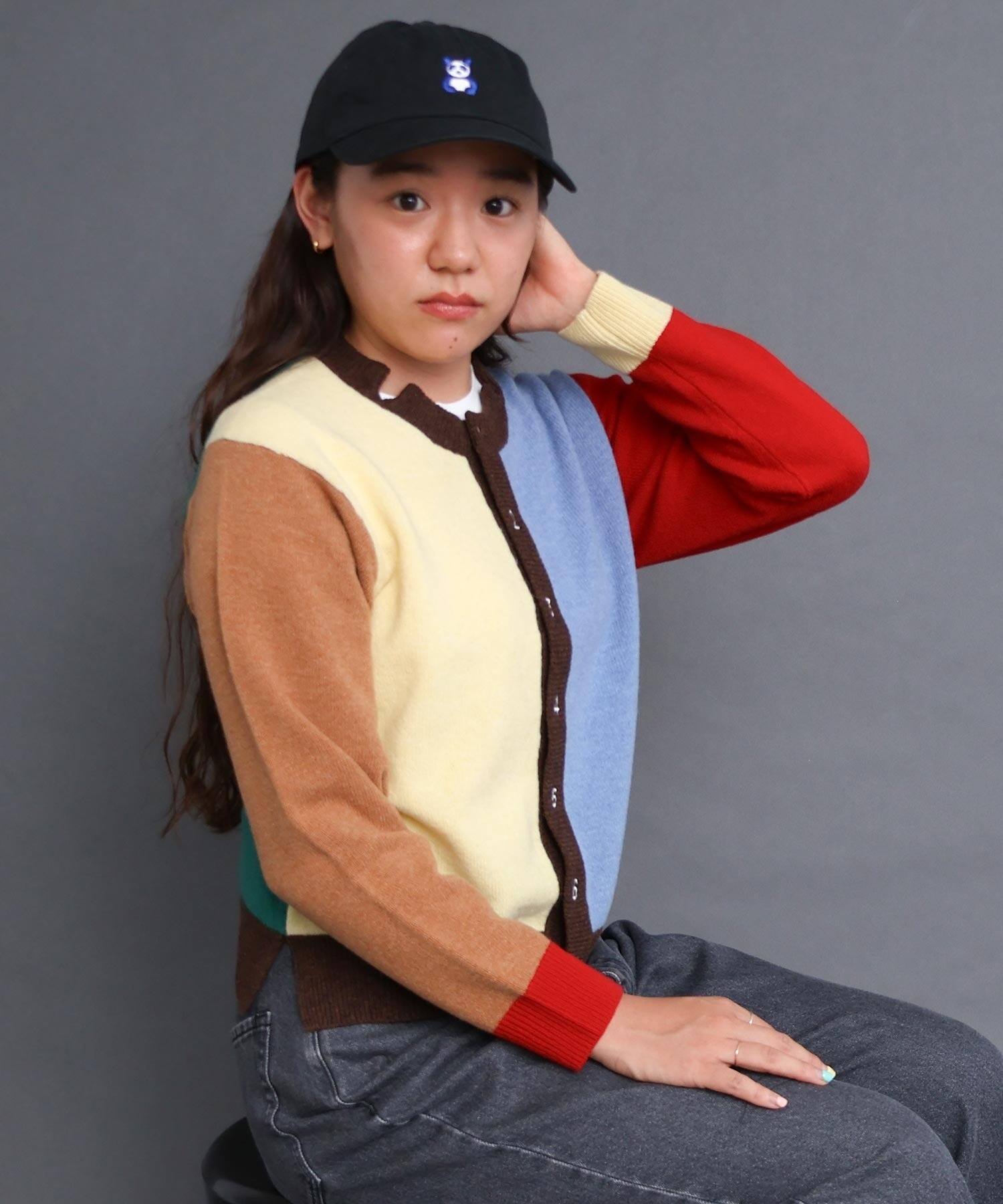 AMBIDEX Store 〇UPW数字刺繍クルーカーディガン (F パープル