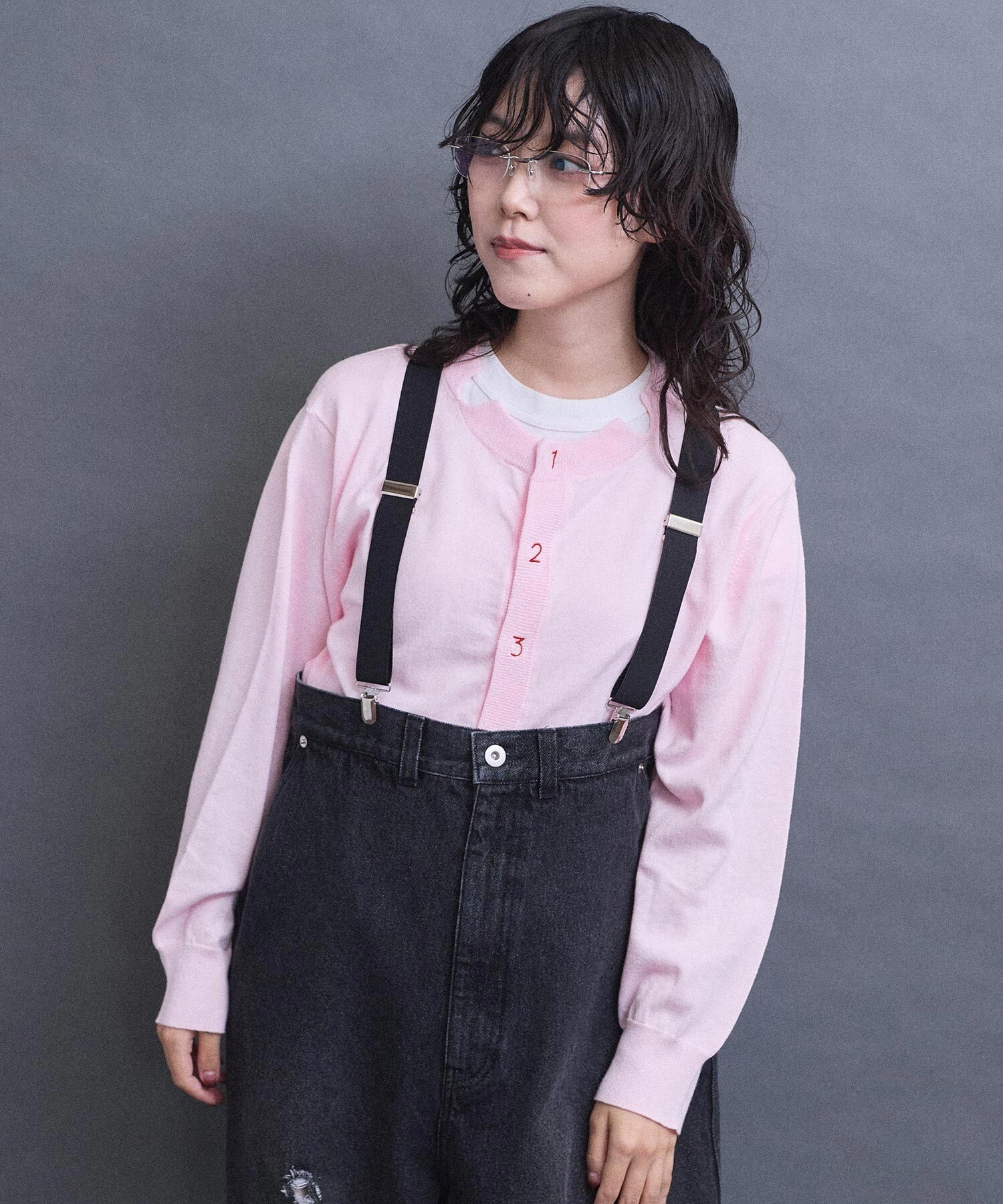AMBIDEX Store コットン数字刺繍 クルーカーディガン(F サックス): l