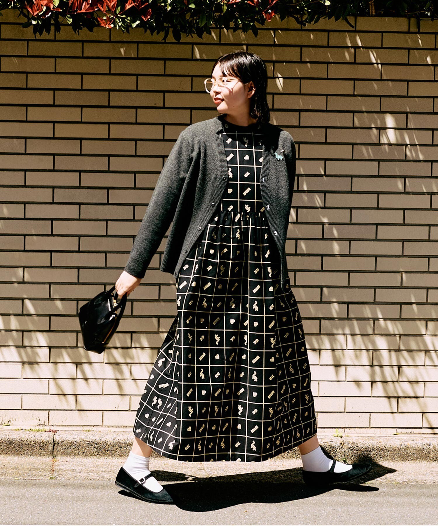 AMBIDEX Store ○〇BLOCK TILE CHECK ワンピース (F ベージュ): l