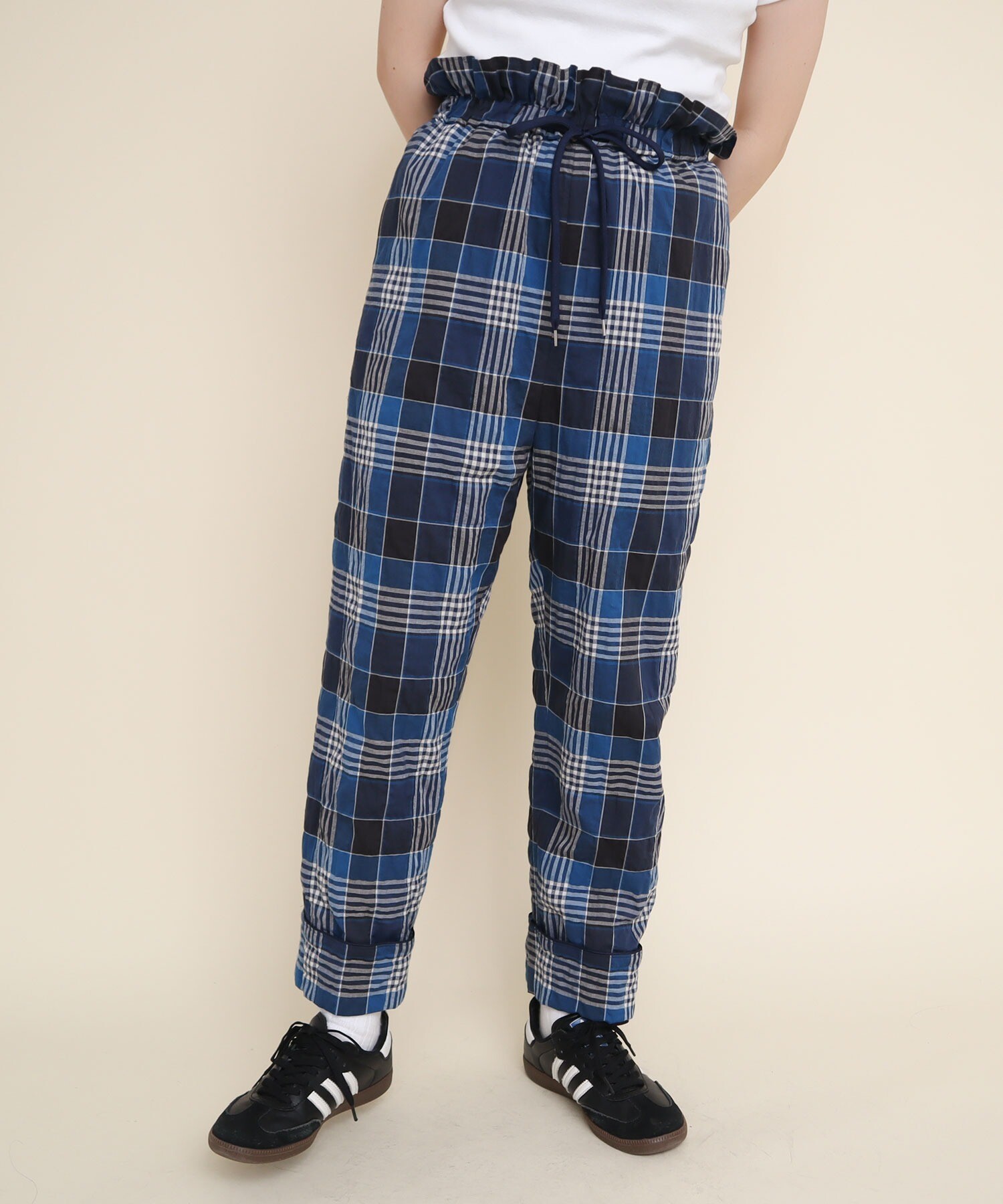 AMBIDEX Store 〇shirring check waist frill PANTS(F アカ): l