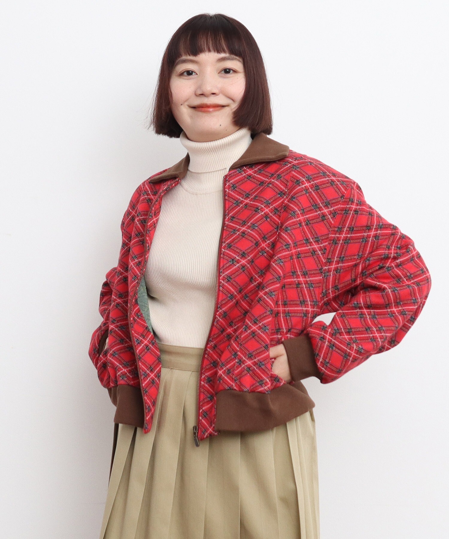 AMBIDEX Store チェック柄キルトジャカード ブルゾン(F アカ): CHILD WOMAN