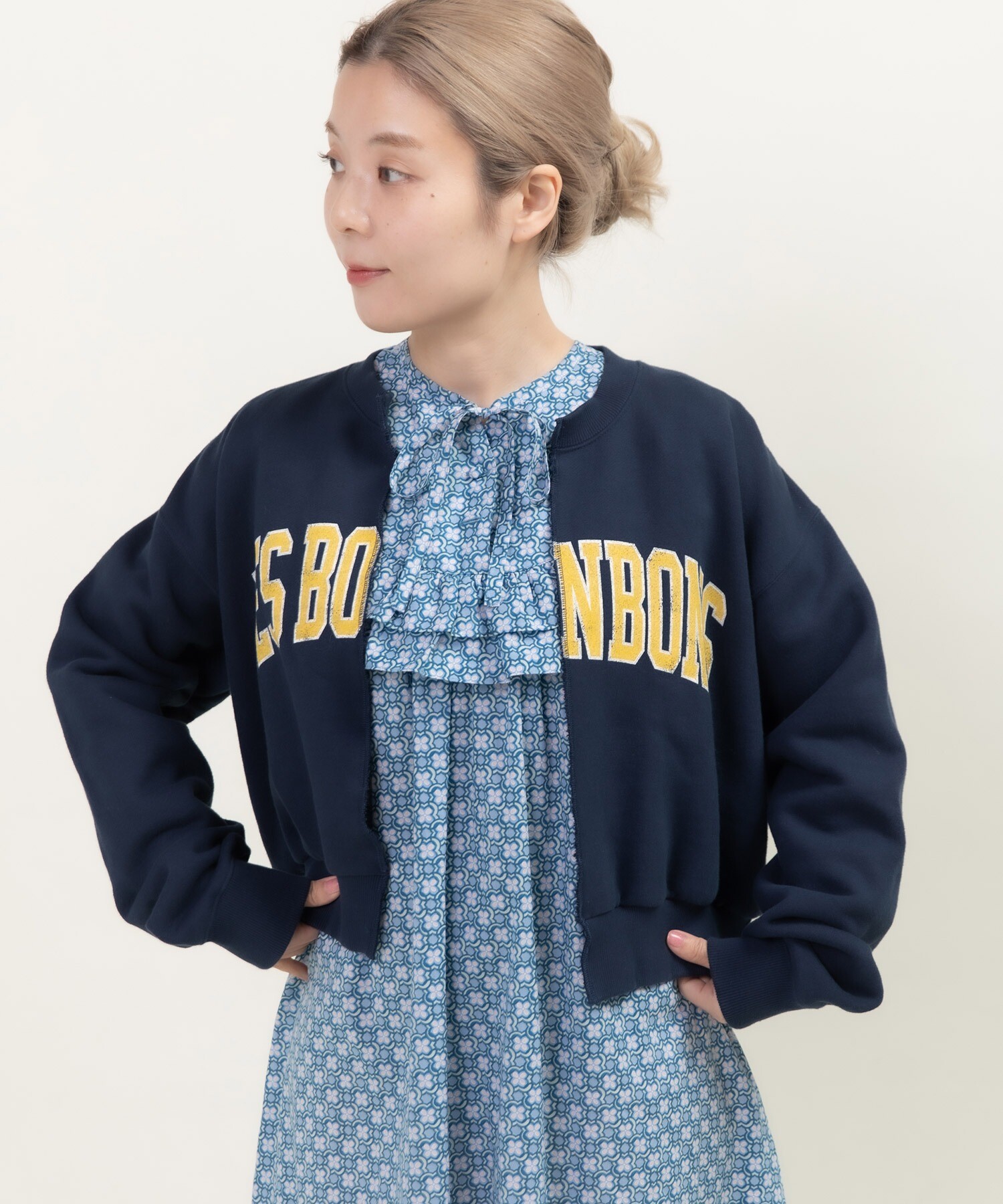 BONBONプリントスウェット リメイクはおりカーディガン