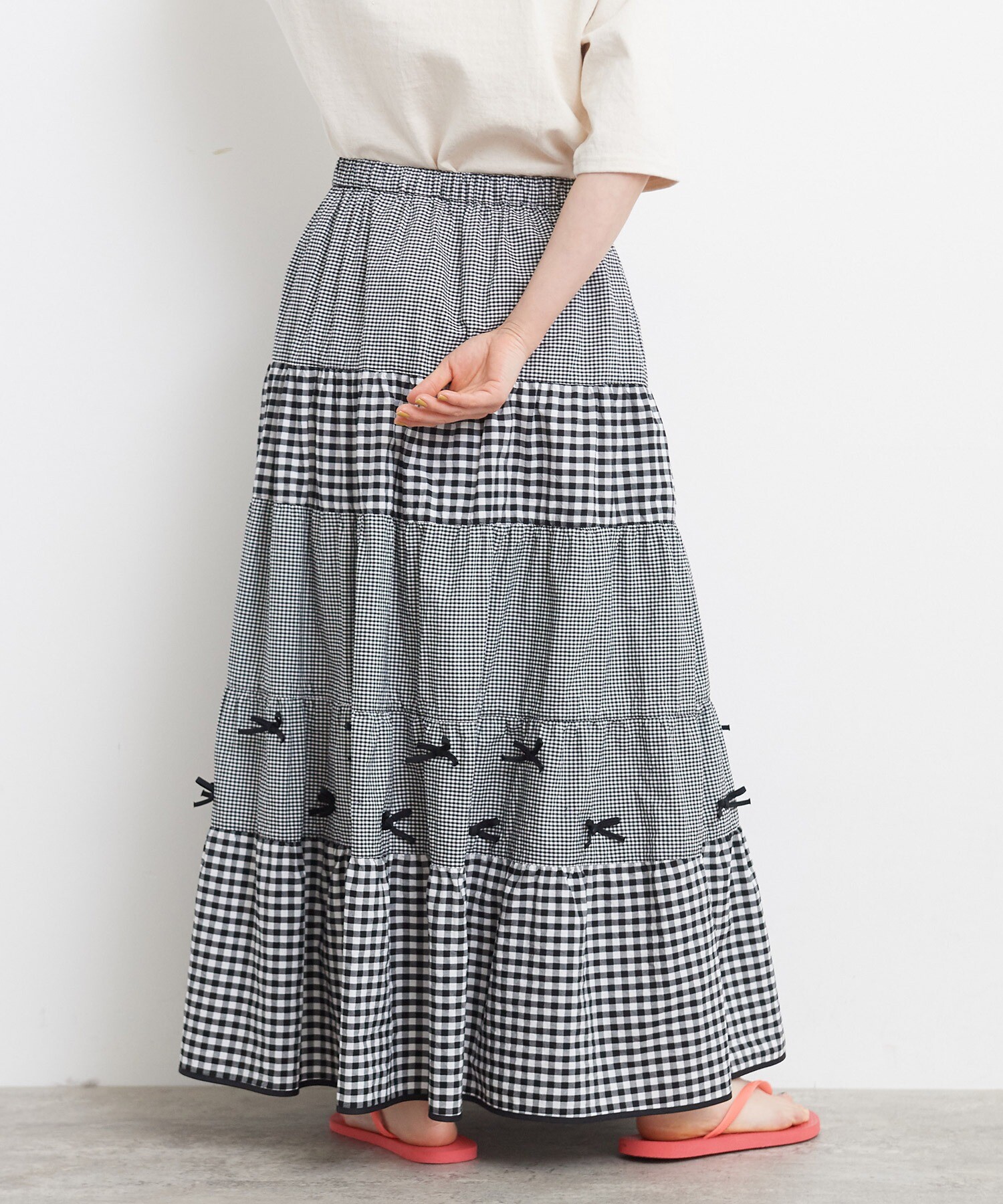 AMBIDEX Store 【予約販売】○リボン刺繍 ティアードスカート(F クロ ...