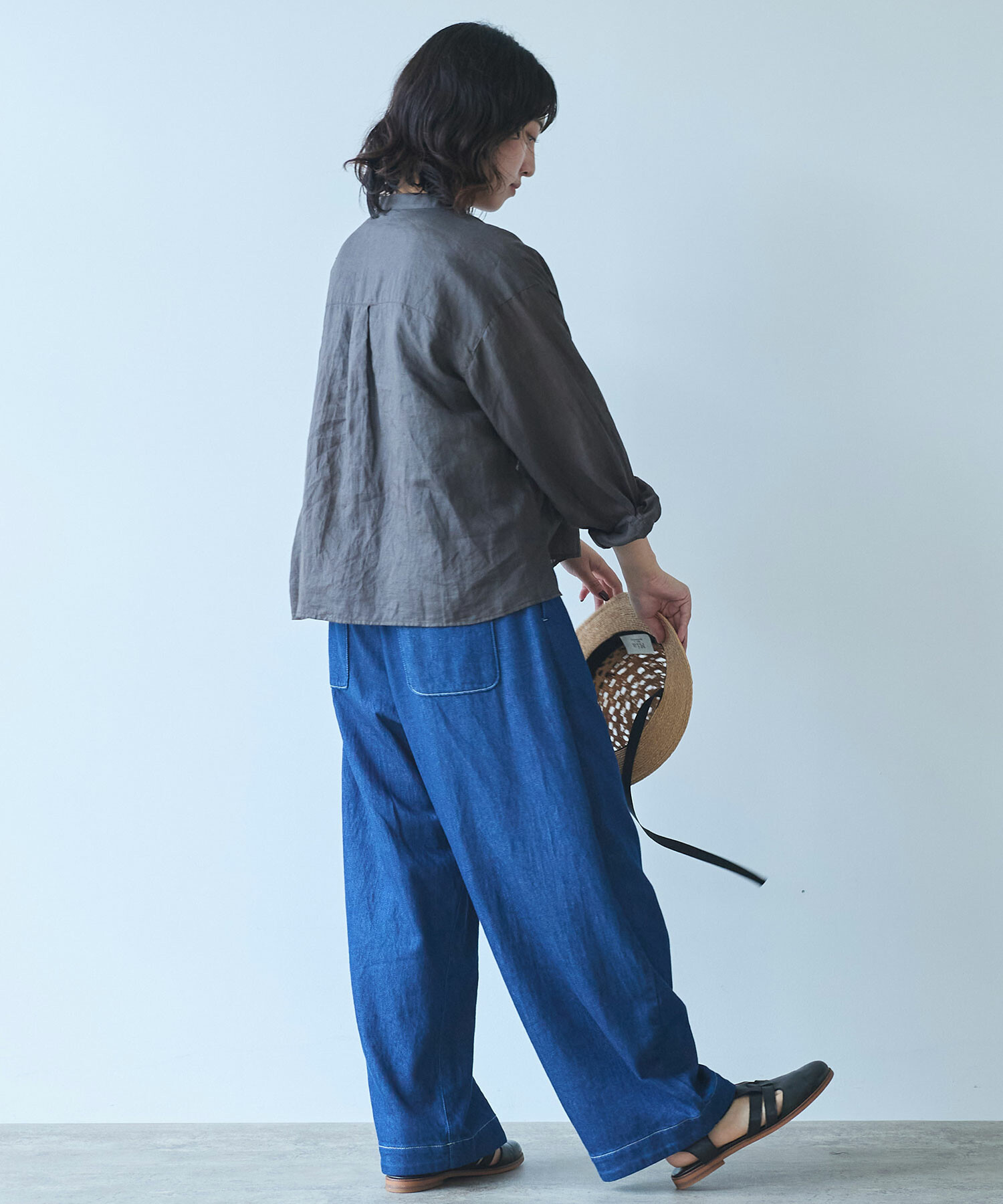 AMBIDEX Store 〇 Ramie ショート ブラウス(F クロ): bulle de savon