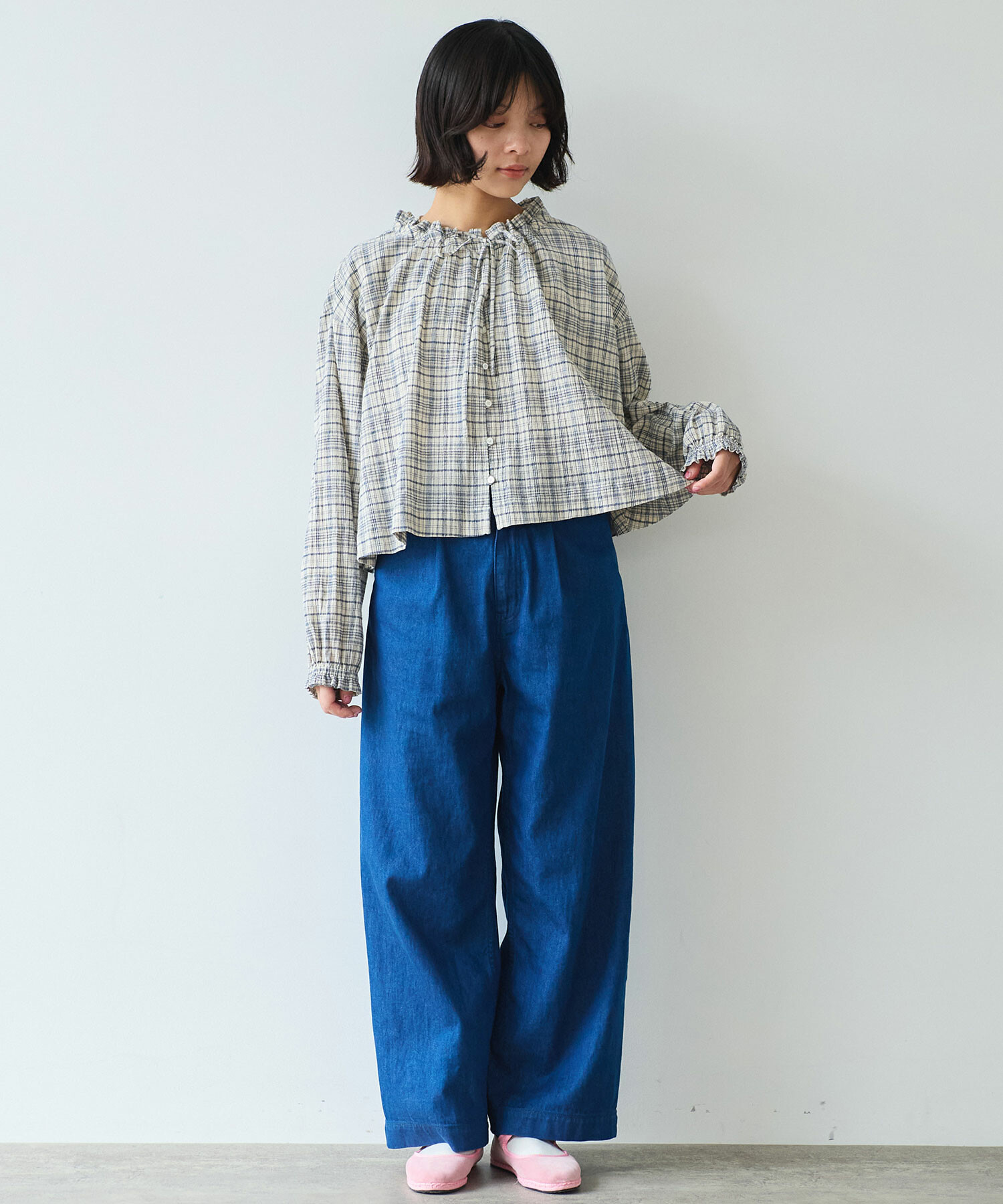 AMBIDEX Store △〇 ちぢみcheck ブラウス(F ピンク): bulle de savon