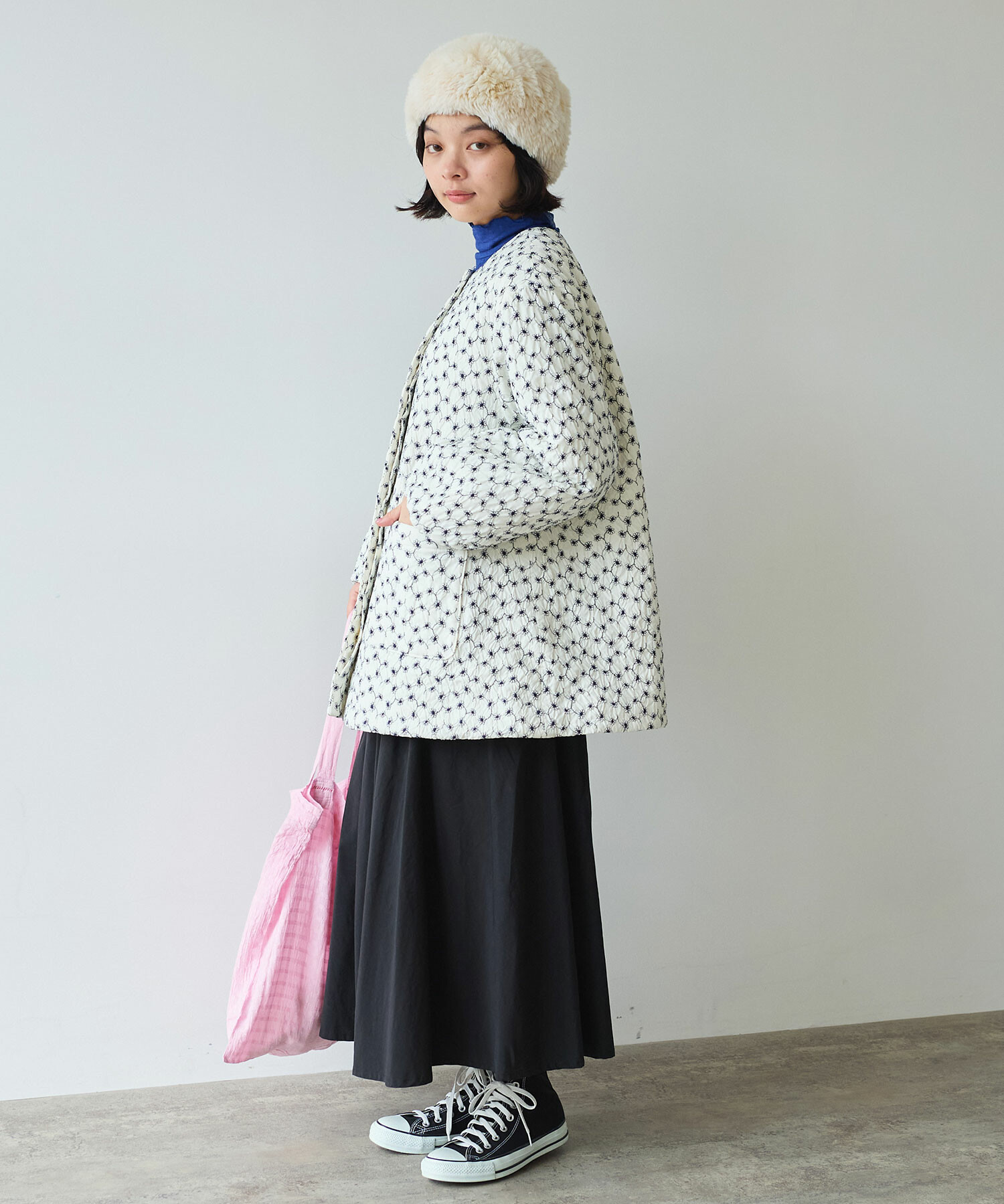 AMBIDEX Store △〇 evodown はな刺繍 ノーカラーコート(F コン
