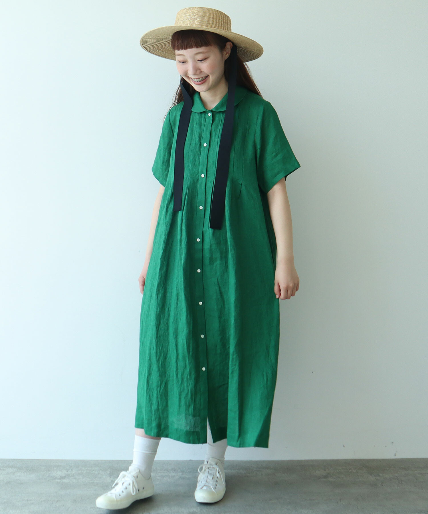 AMBIDEX Store 〇 60sフレンチリネン 丸襟ワンピース(F サックス AMBIDEX Store 〇 60sフレンチリネン 丸襟ワンピース(F サックス