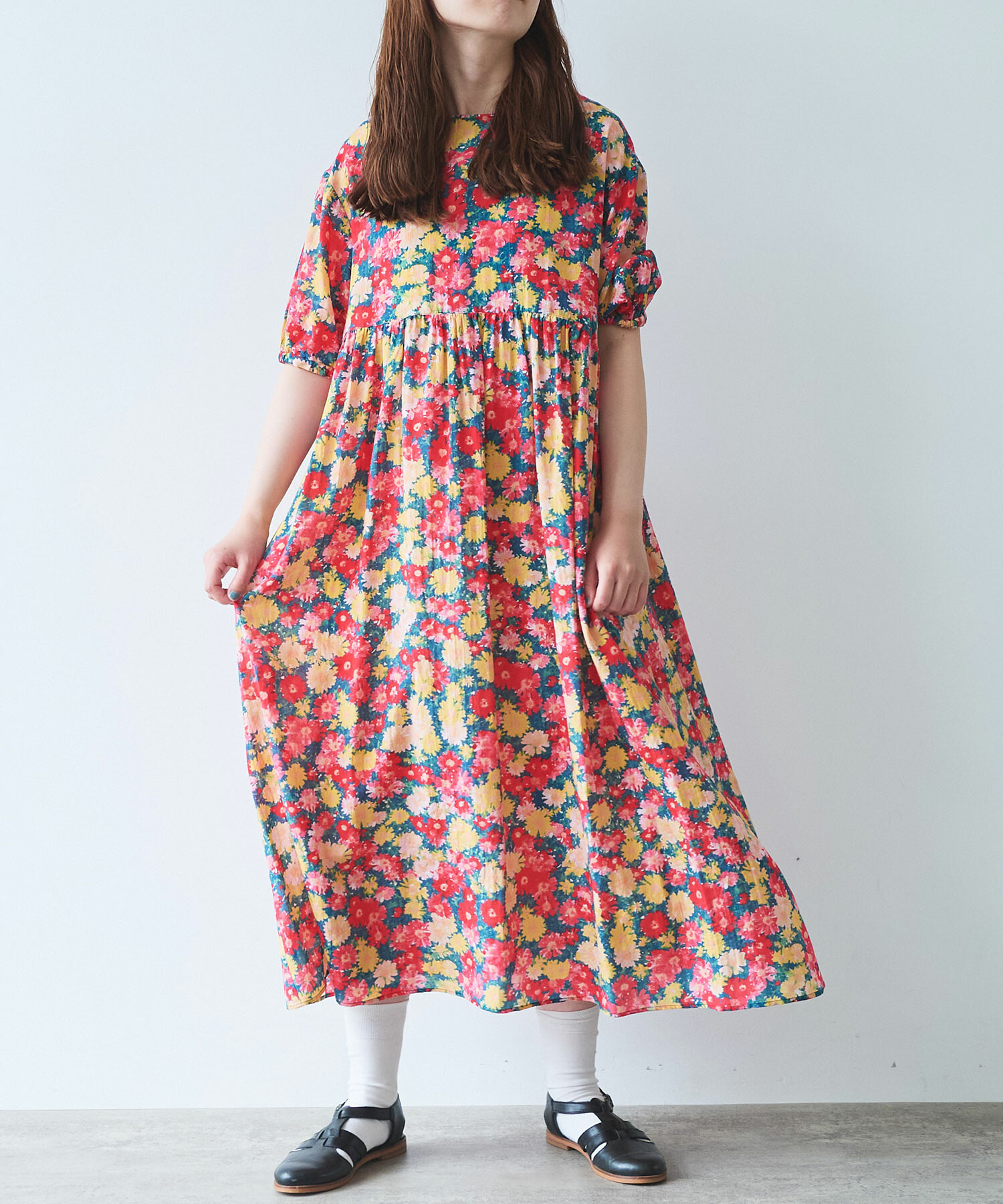 【海外限定】GinaBacconi ワンピース☆Blue Adalynn Floral Prin AMBIDEX Store 【予約販売】△〇 ギンガム ピンタックワンピース