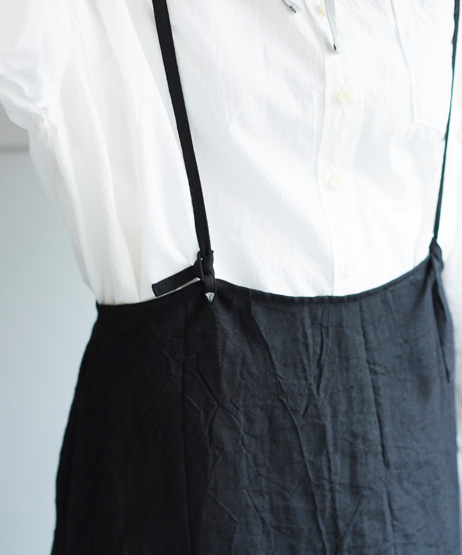 AMBIDEX Store ○40リネンキャッチワッシャー 吊りスカート(F クロ 