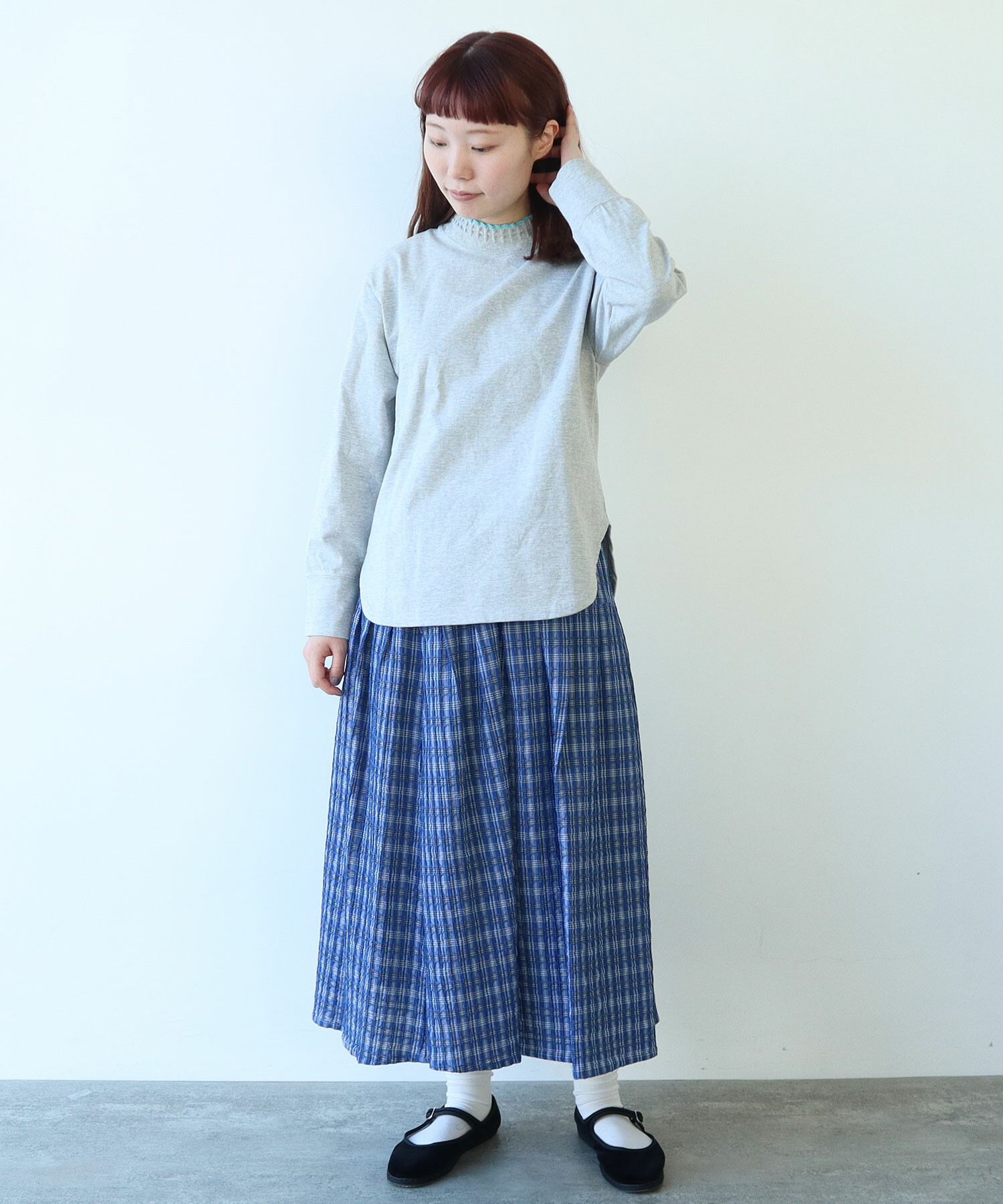 AMBIDEX Store 〇 ジャカード チェック スカート(F アオ): bulle
