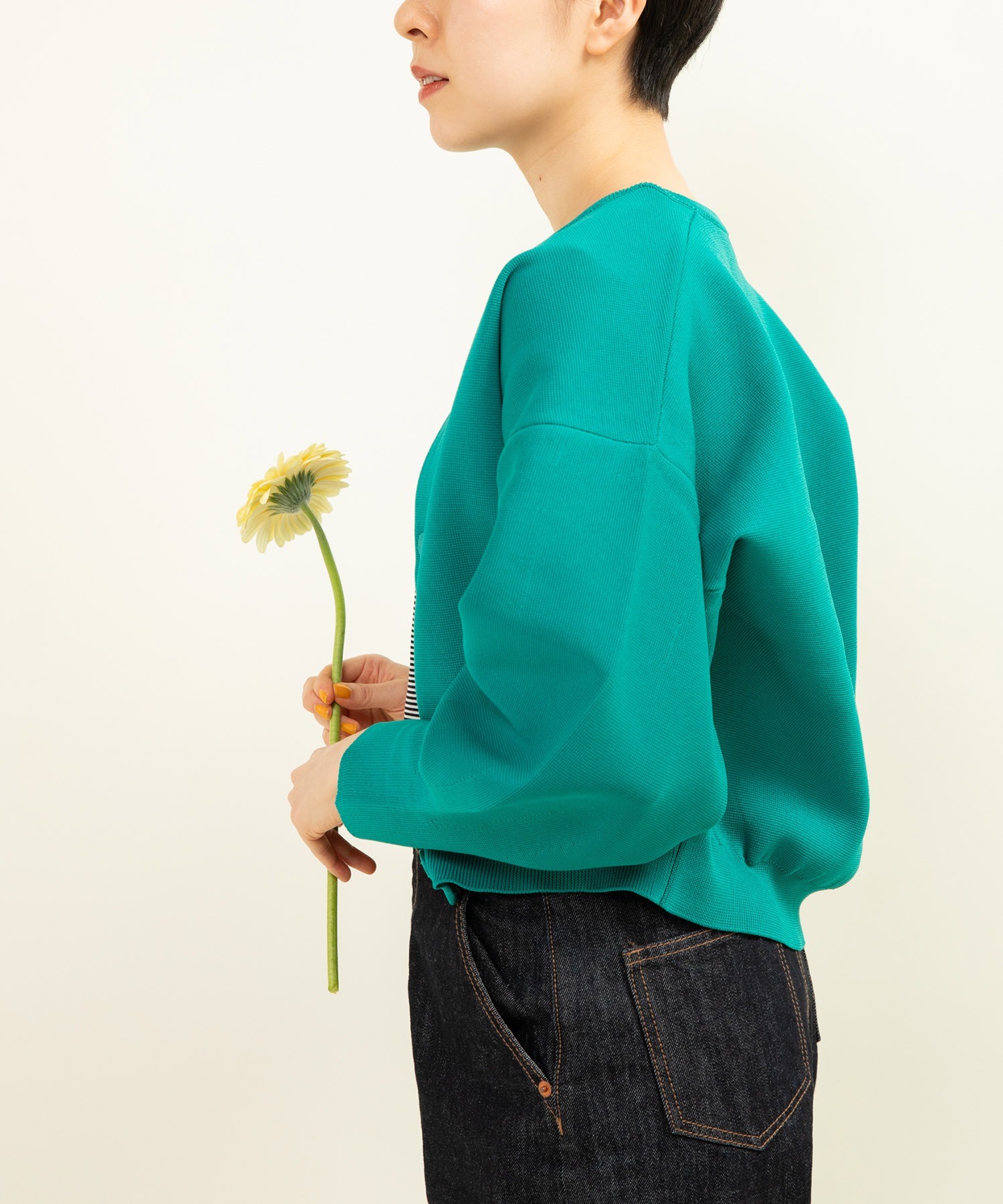 AMOSSAミラノリブパフスリーブ カーディガン