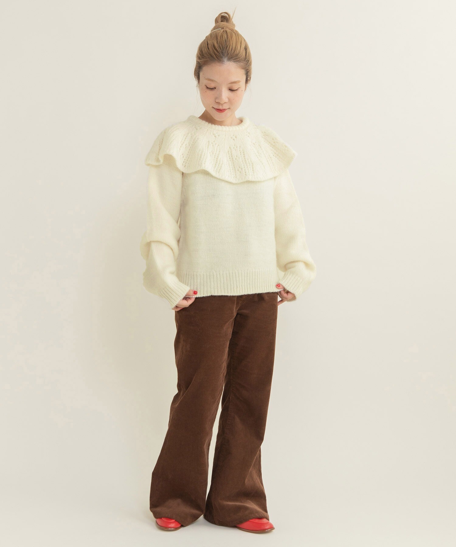 AMBIDEX Store ○1/3Wool 透かし編みケープ襟プルオーバー(F キナリ