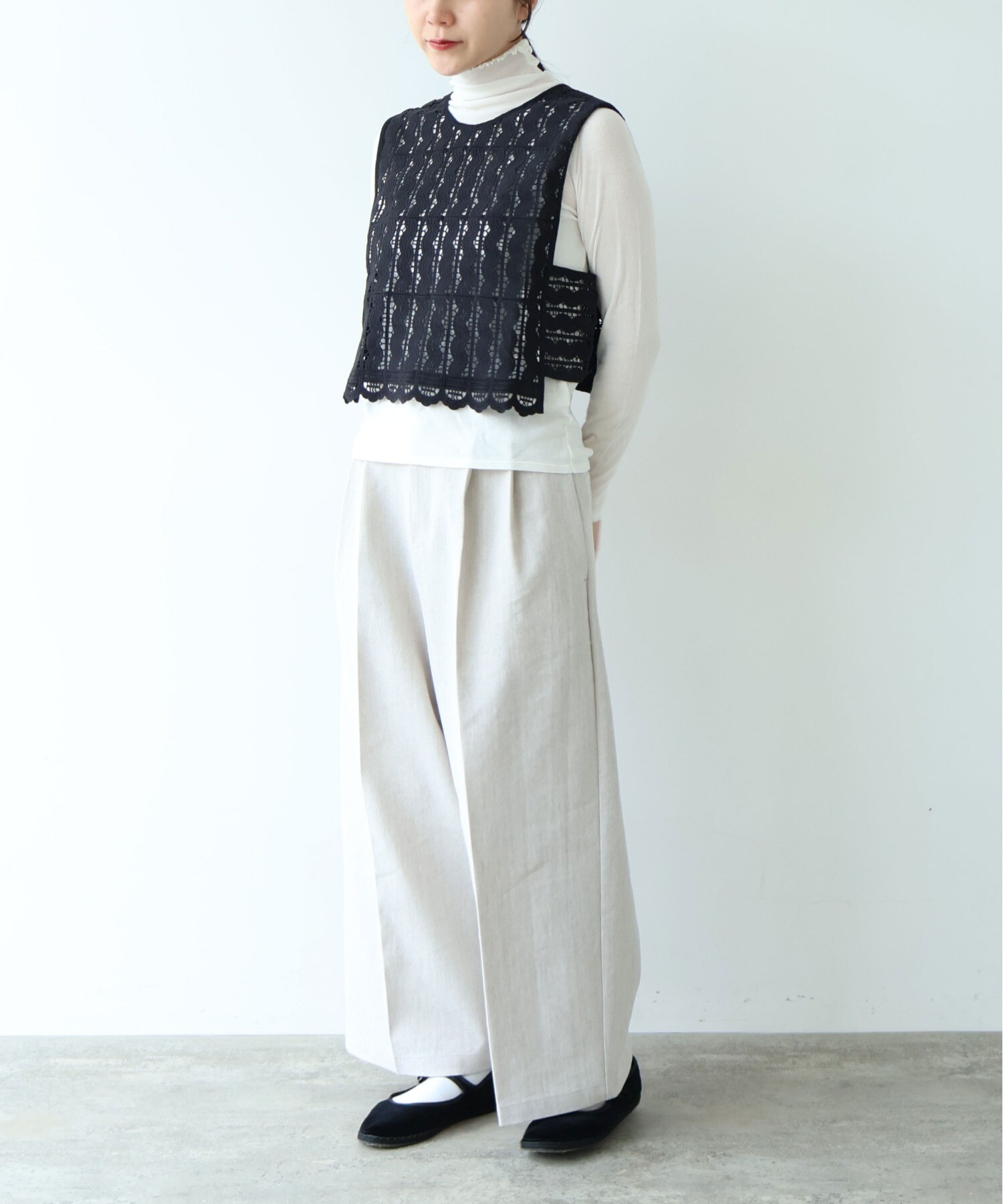 AMBIDEX Store Cotton/wave lace ベスト(F シロ): yuni AMBIDEX Store Cotton/wave lace ベスト(F シロ): yuni