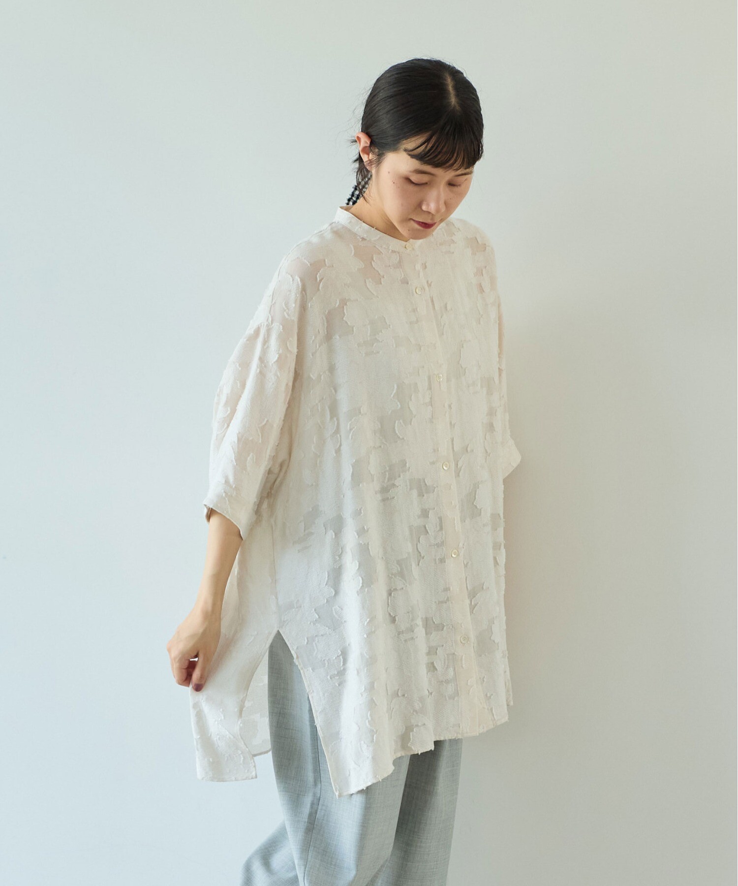 AMBIDEX Store シアーカットジャカード チュニックブラウス(F