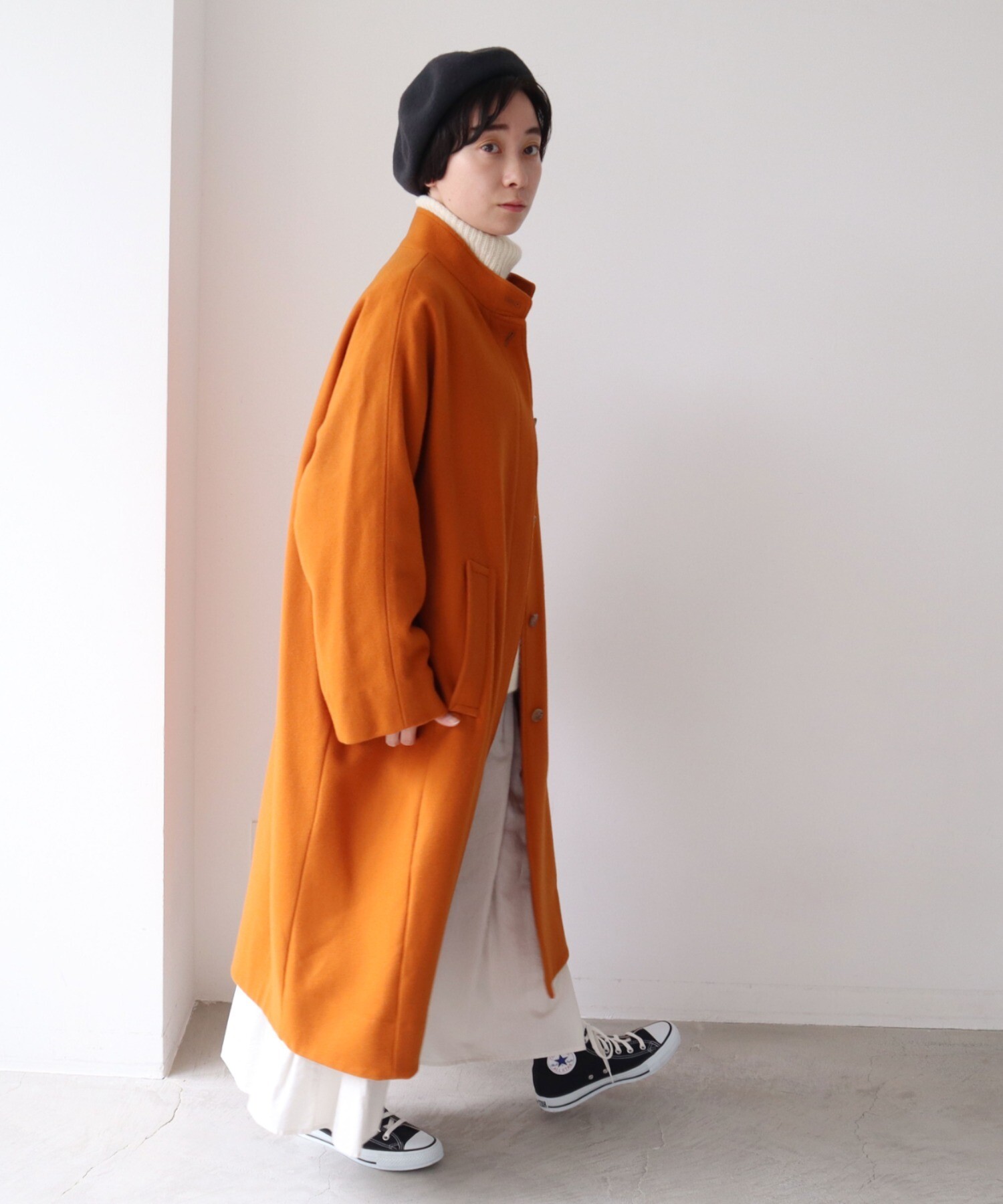 AMBIDEX Store △Wool/super100 wide stand collar コート(F クロ): yuni