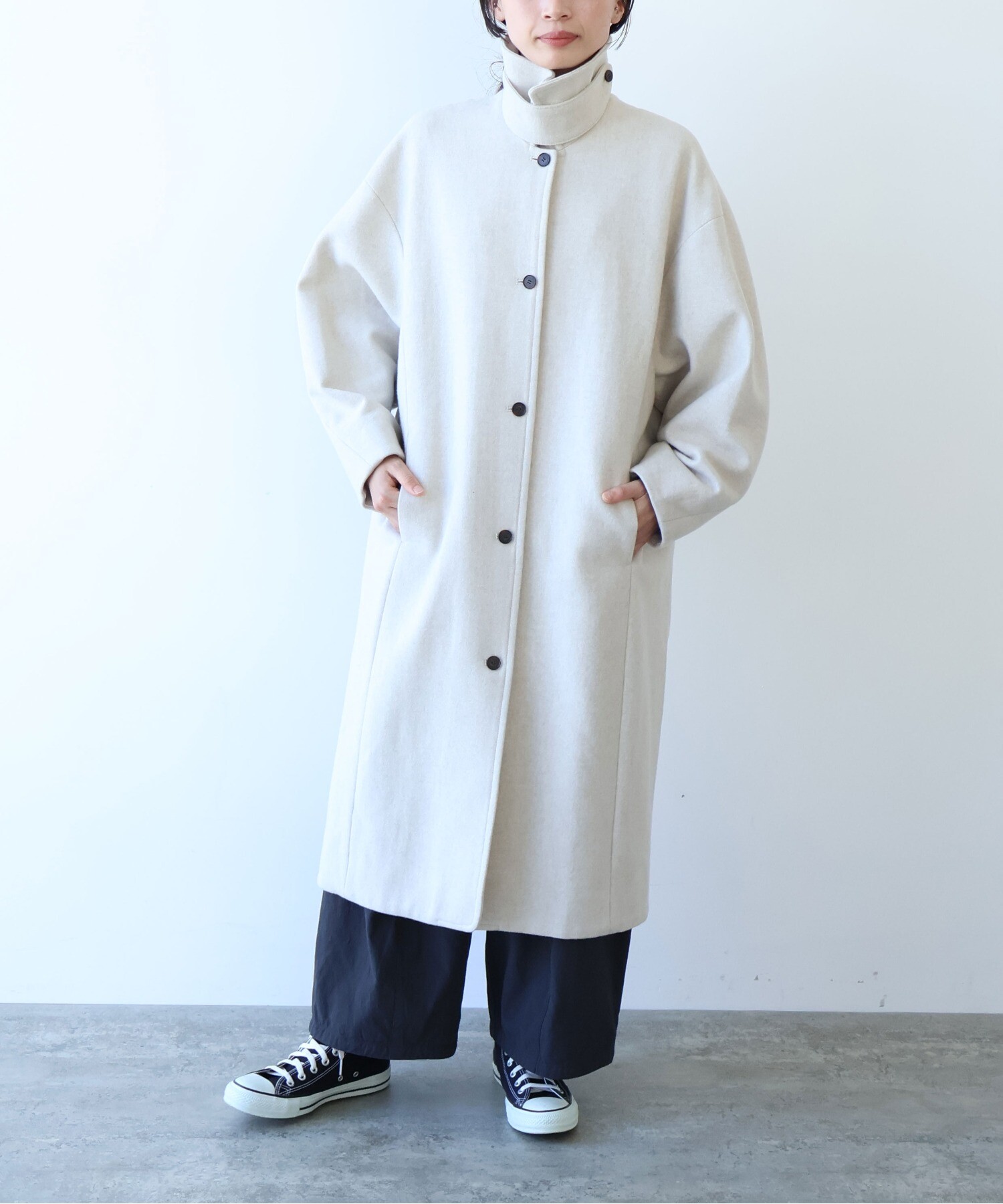 AMBIDEX Store ウールsuper100 bal collar cocoonコート (F キナリ): yuni