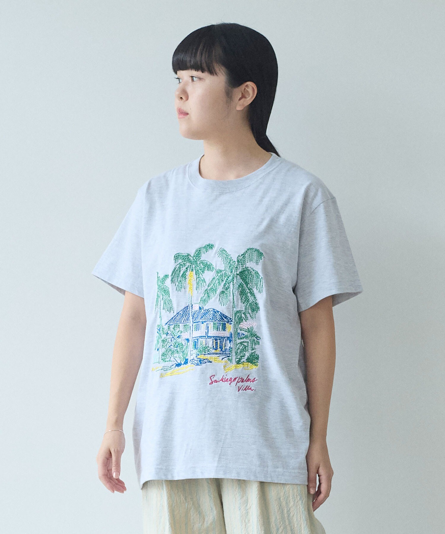 AMBIDEX Store ○Island villa embroidery half sleeves Tシャツ