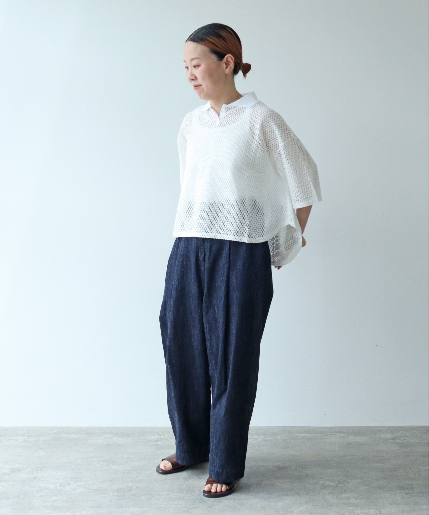 AMBIDEX Store △コットンナイロン マルレース 衿プルオーバー(F シロ  