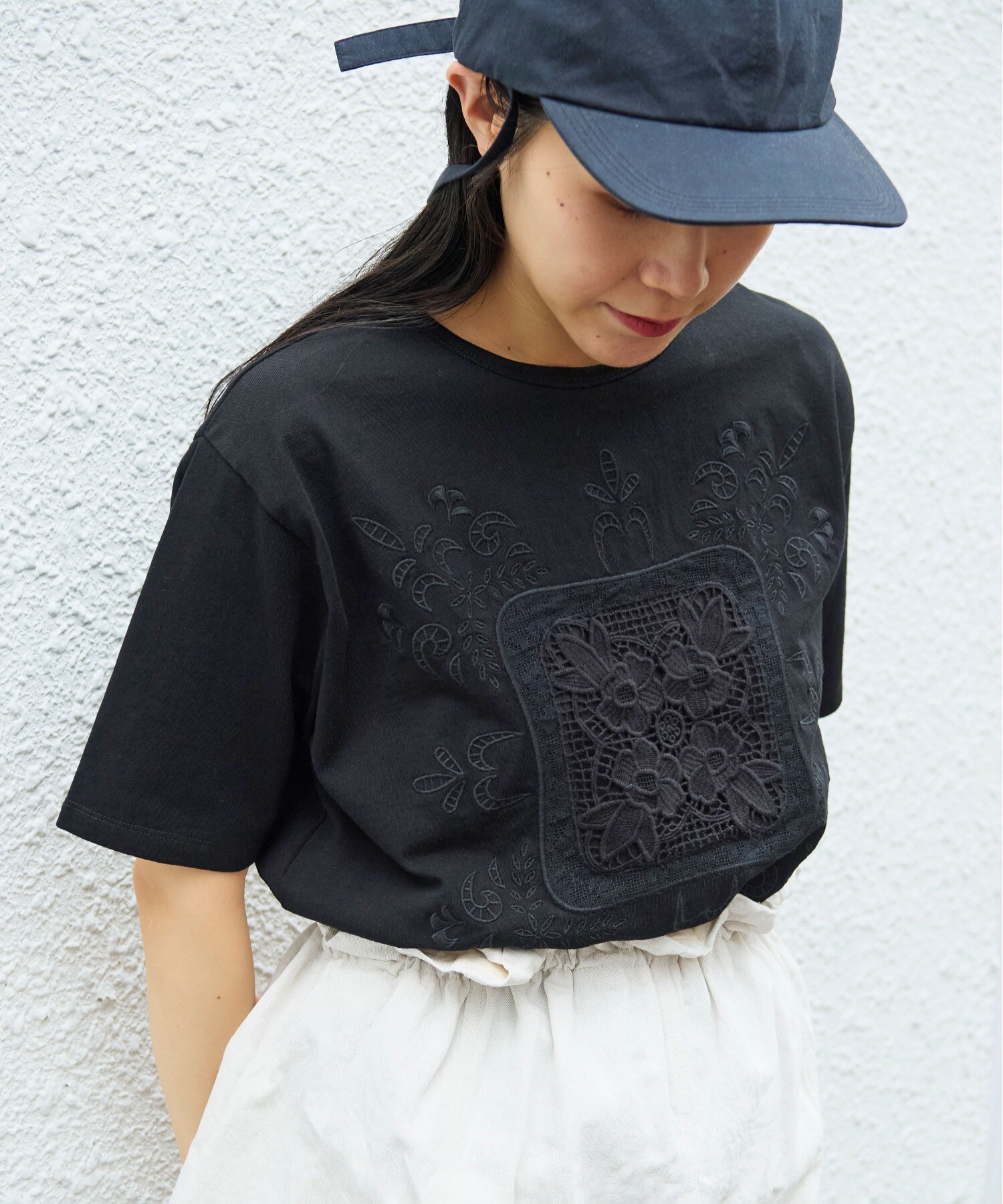 AMBIDEX Store △○コットンレース刺繍Tシャツ(F シロ): yuni