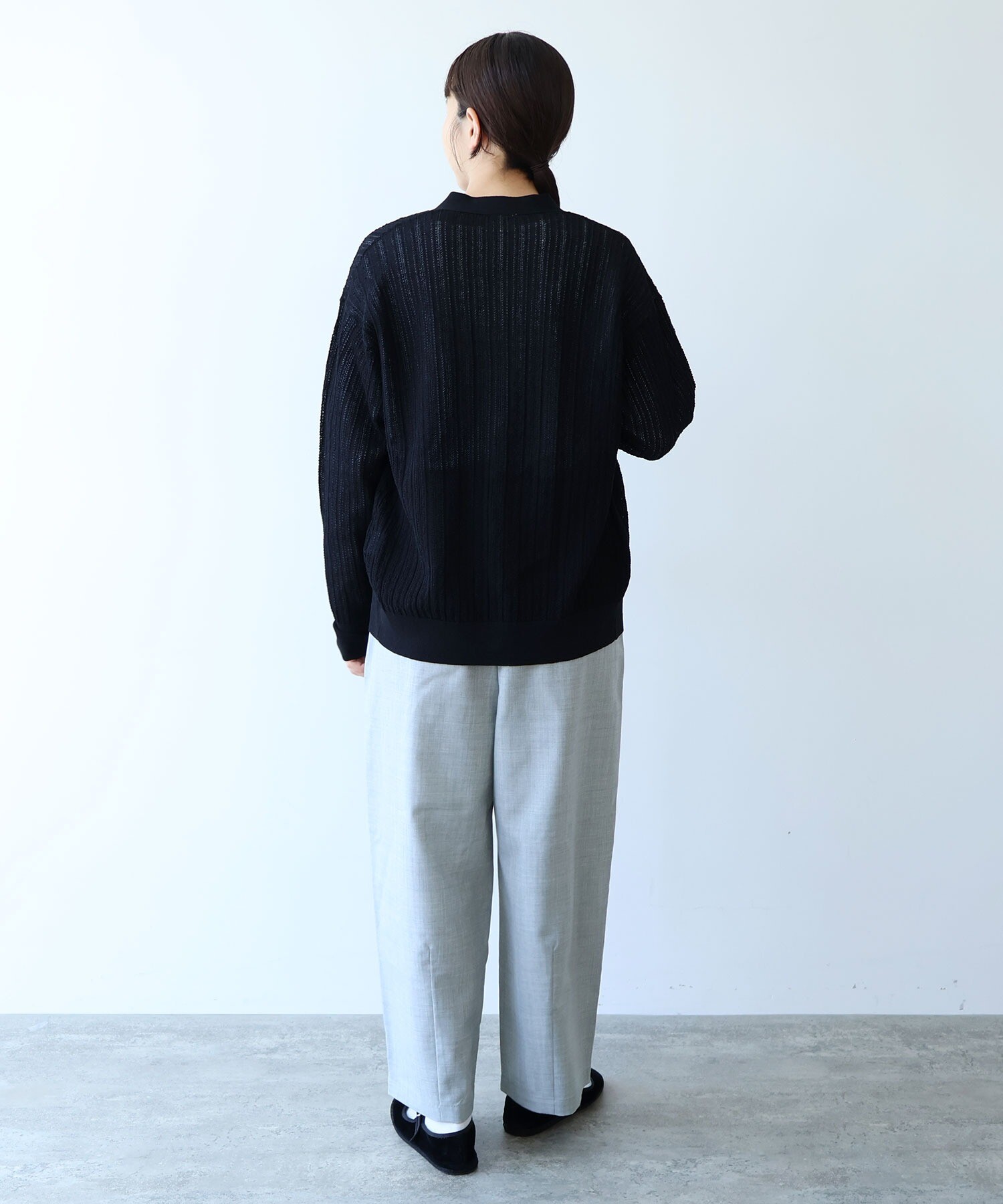 カーディガン(薄手)/FREE/ナイロン/BLK/無地 forksy.】バイカラーラインオーバーサイズカーディガン forksy