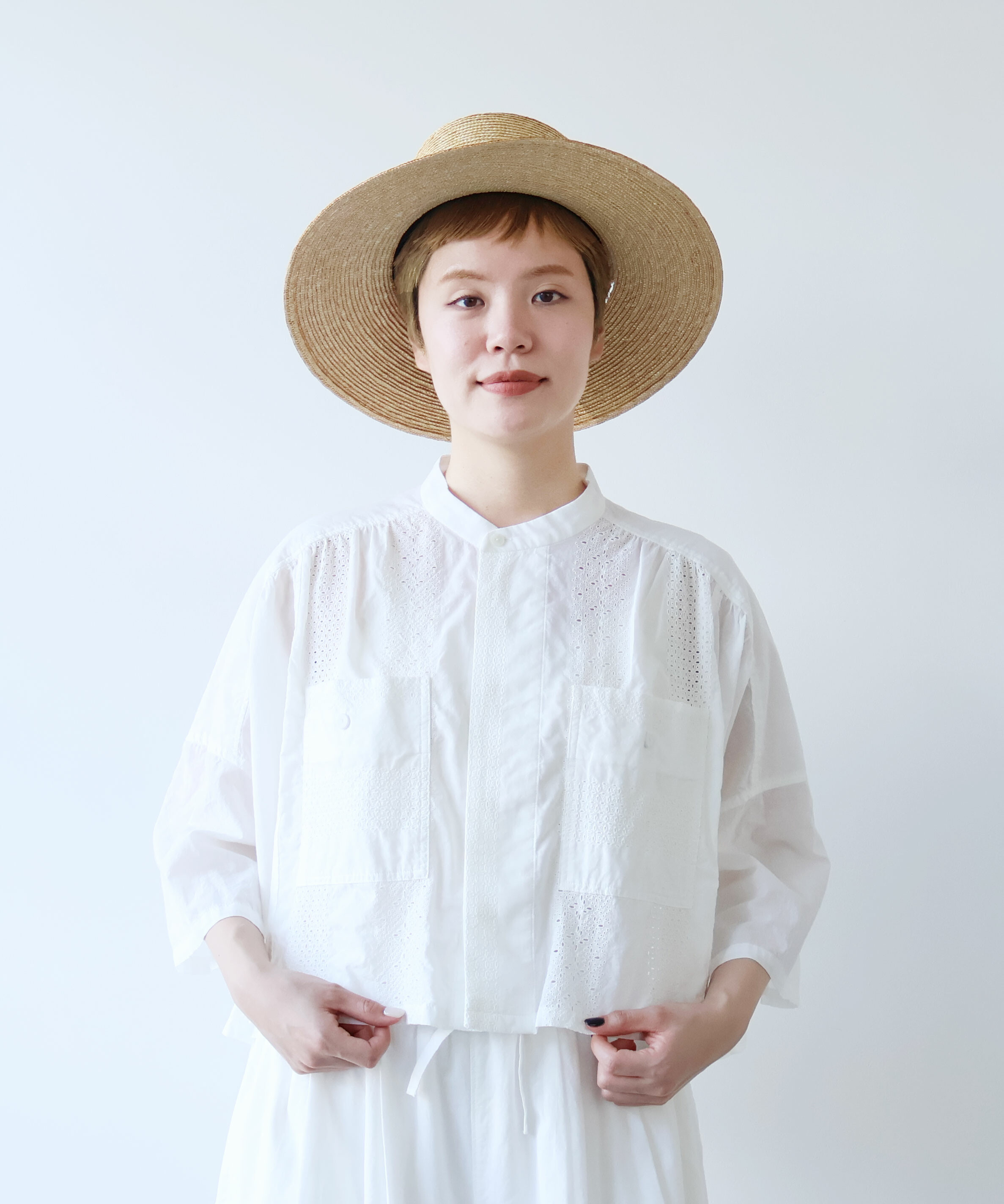 AMBIDEX Store LACE STRIPE刺繍 square ブラウス(F シロ): buoybuoy