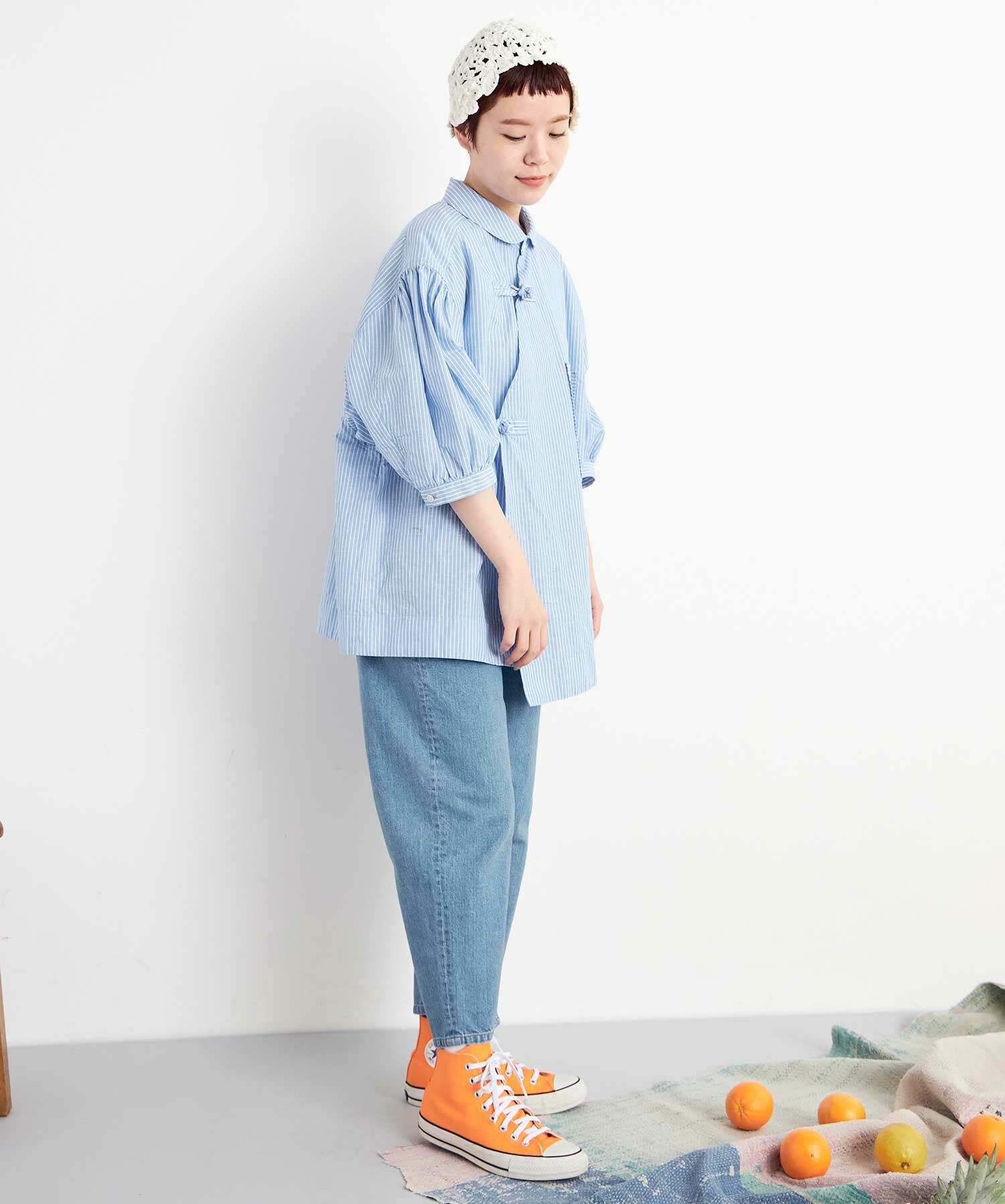 POOL いろいろの服 コットンツイルチェックブラウス ミント POOL いろいろの服 コットンツイルチェックブラウス ミント