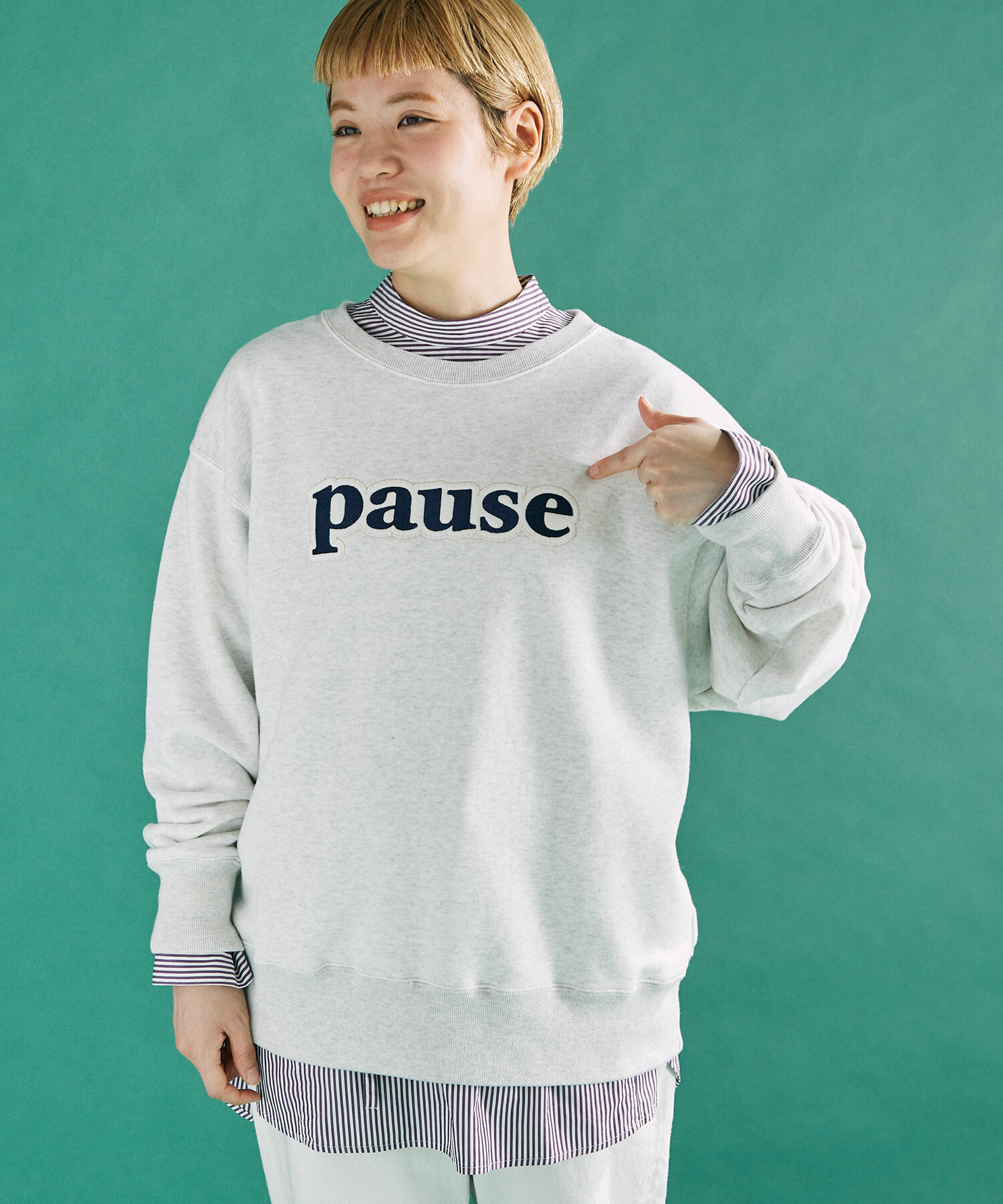 AMBIDEX Store △○30/8裏毛 pause ロゴ プルオーバー(F NAVY): FLAT 