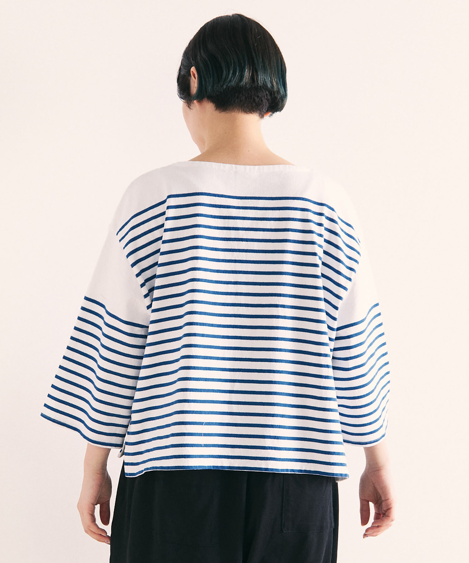 AMBIDEX Store ○BDパネルボーダー 2/3 SLEEVE プルオーバー(F BLUE 