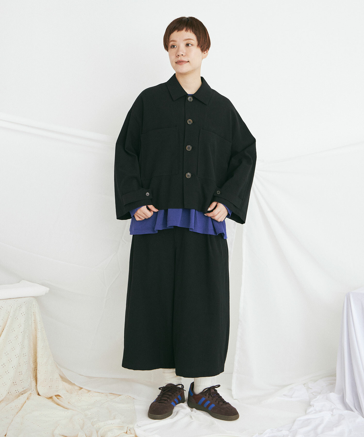 AMBIDEX Store ウール/コットン hira washer CROPPED パンツ(F BLACK