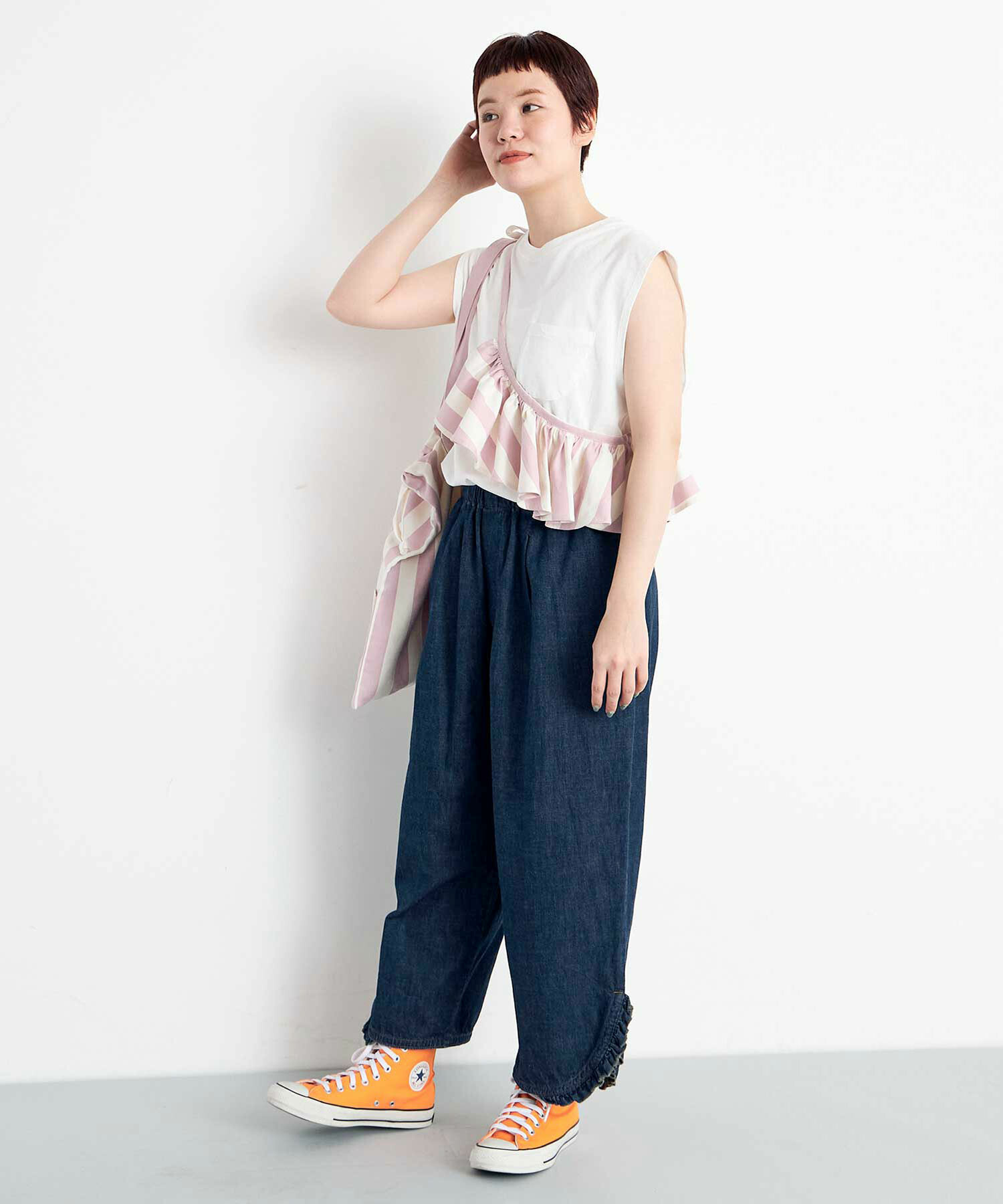 AMBIDEX Store ○8ozDENIM FRILL パンツ(F KINARI): FLAT-cic-HATENA