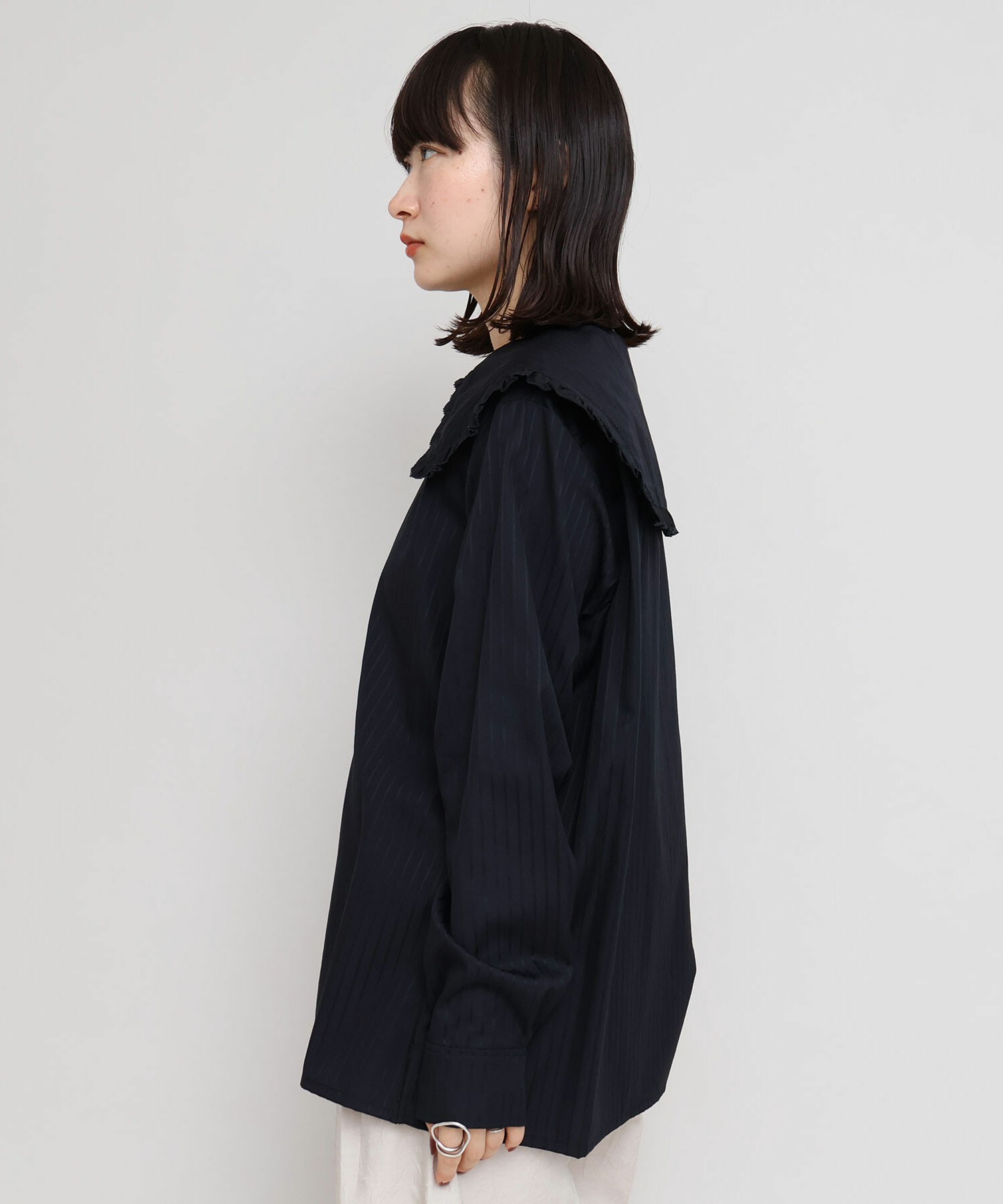 AMBIDEX Store 〇100/2ドビーストライプ フリルフラットカラー シャツ