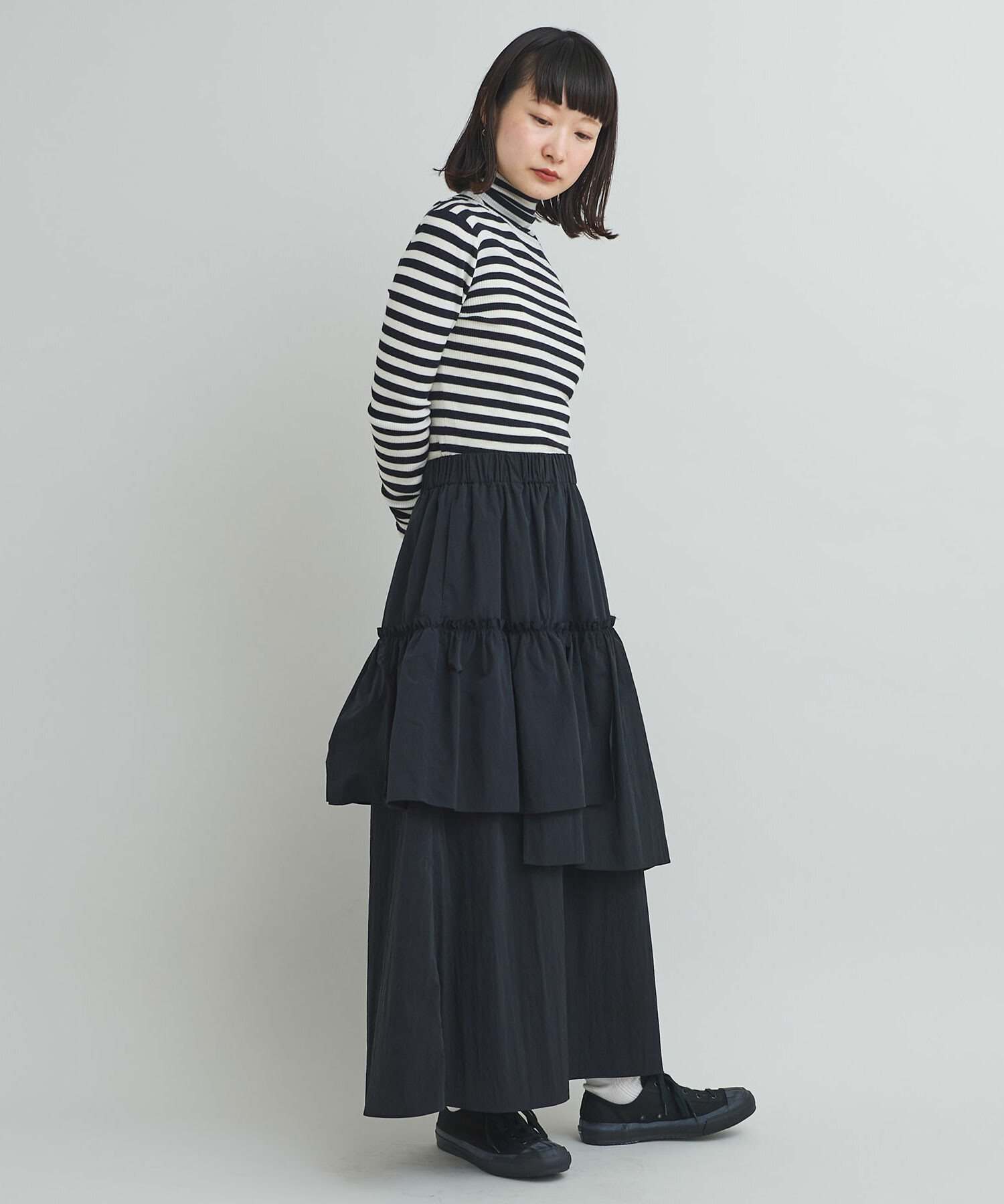 AMBIDEX Store 〇ナイロンタフタ流し染め アシメティアード スカート(F