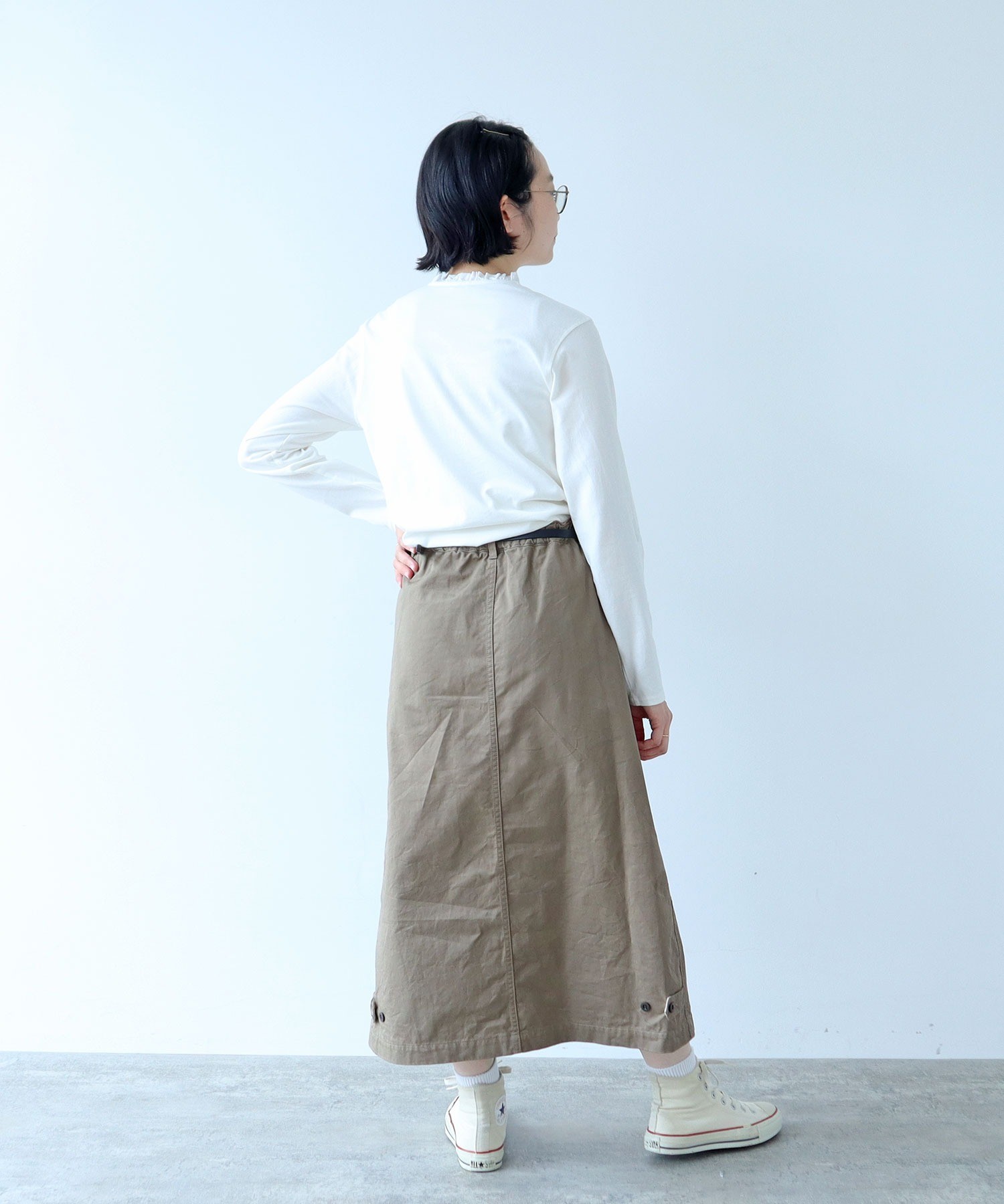 AMBIDEX Store ○コーマ天竺 ヘンリーネックフリルカットソー(F シロ