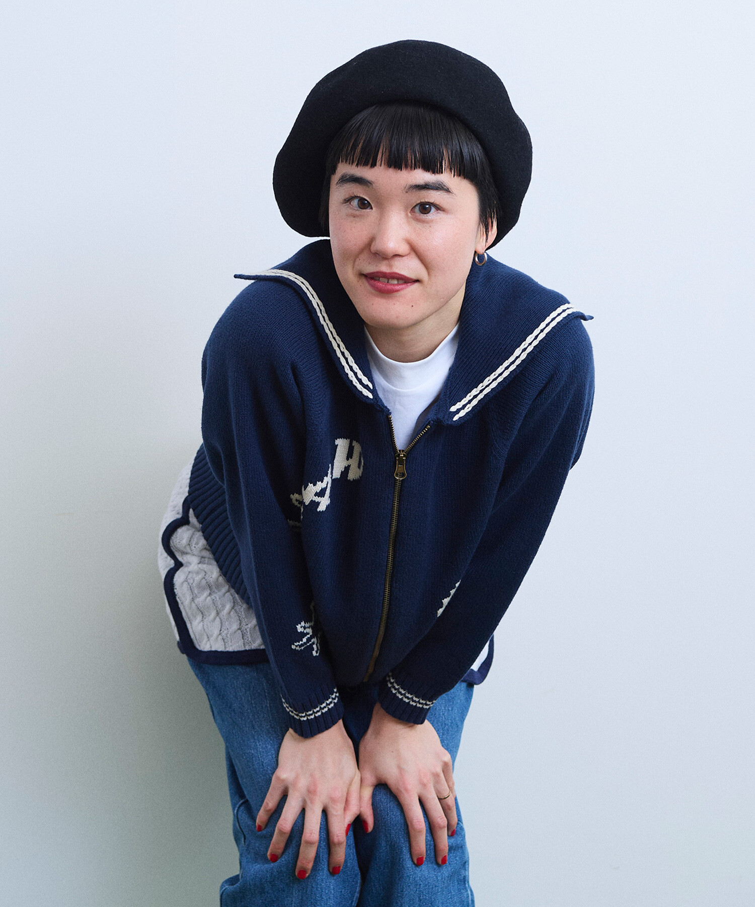 suページ【10/10着】 AMBIDEX Store 【予約販売】〇SAILOR COLLAR ニットブルゾン(F NAVY