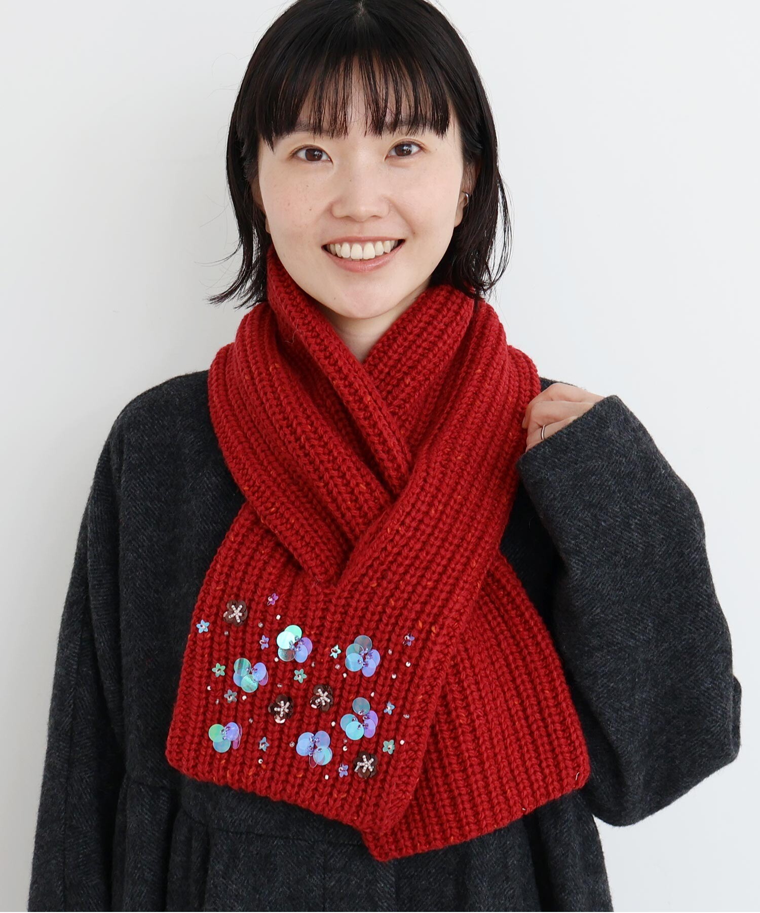 AMBIDEX Store 〇ビーズ刺繍 宝石みたいなティペット(F アカ): l