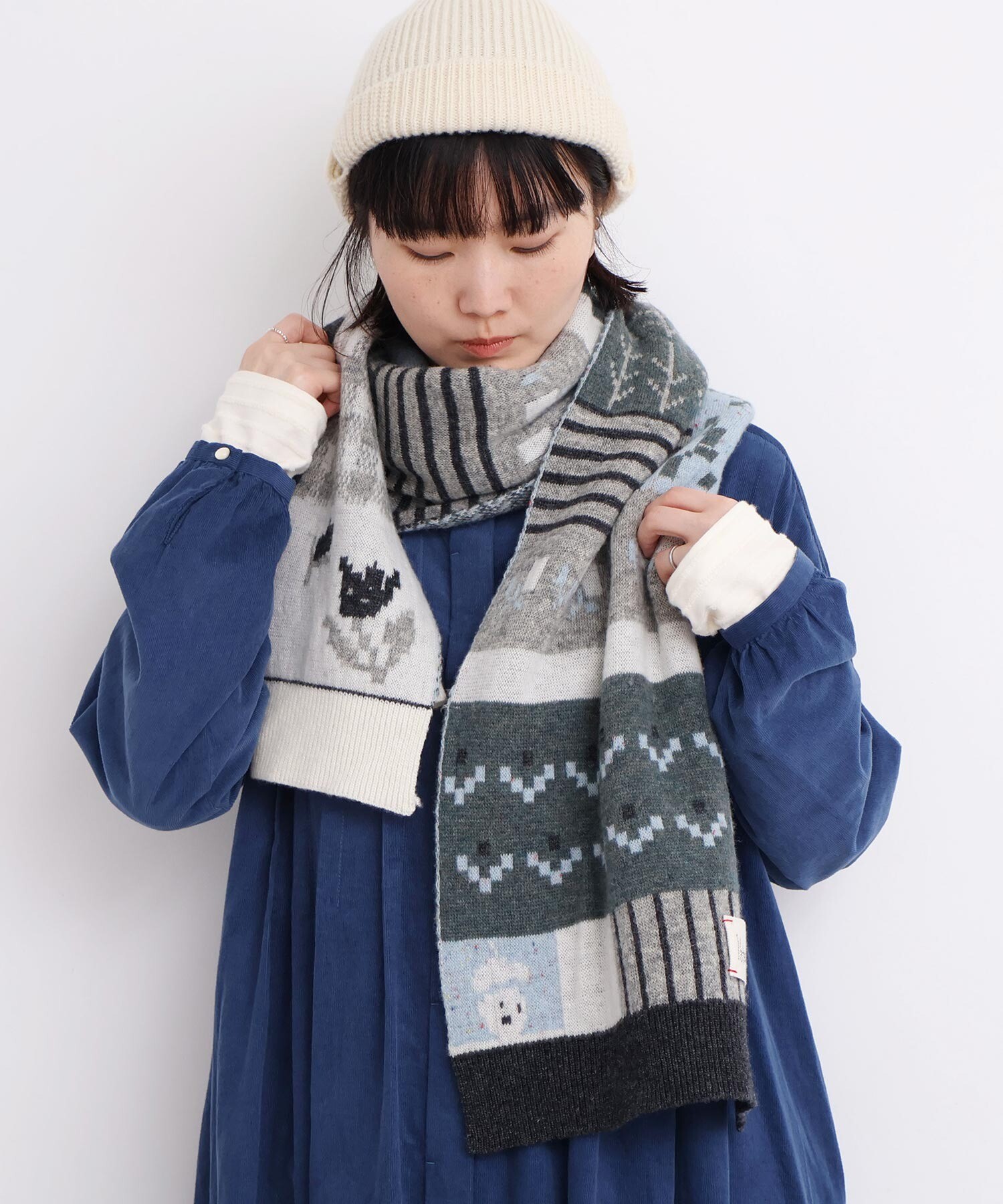 AMBIDEX Store 〇カラフルジャガード ふとマフラー(F グレー): l