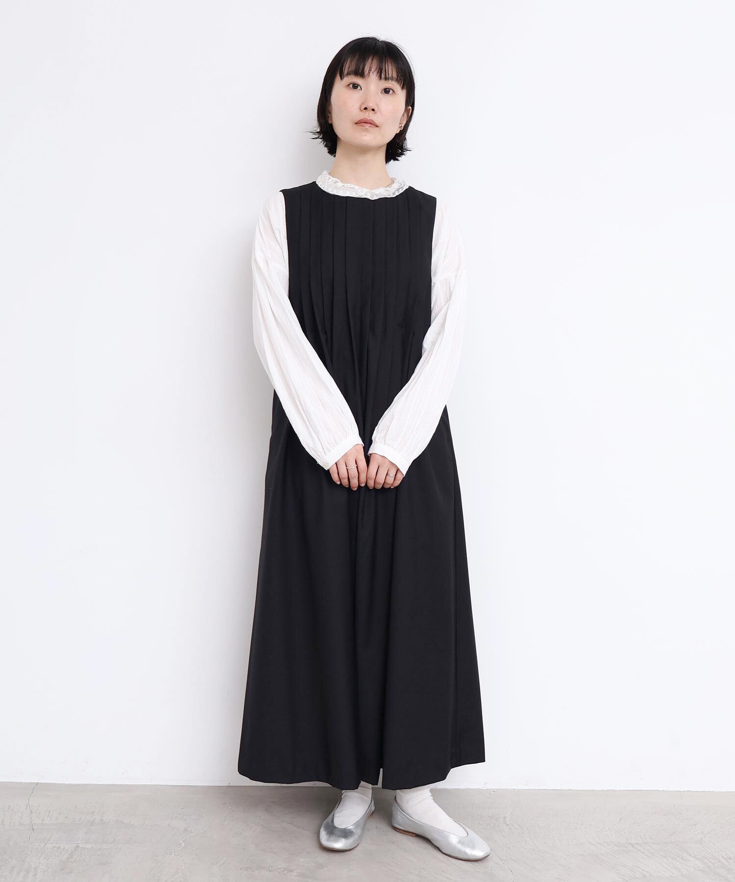 AMBIDEX Store TRプリーツタックノースリワンピース(F グレー): l