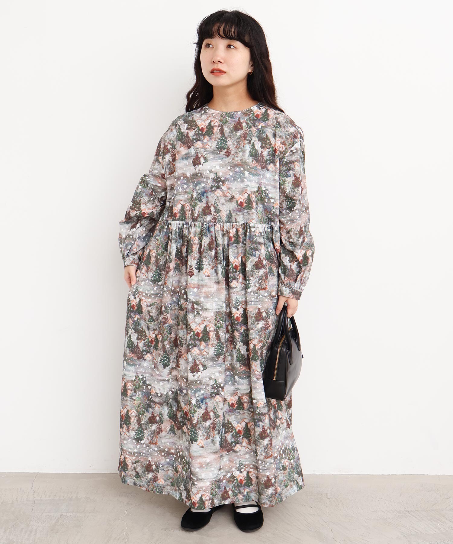 AMBIDEX Store 〇星くずと冬の街 シャツコールプリントワンピース(F