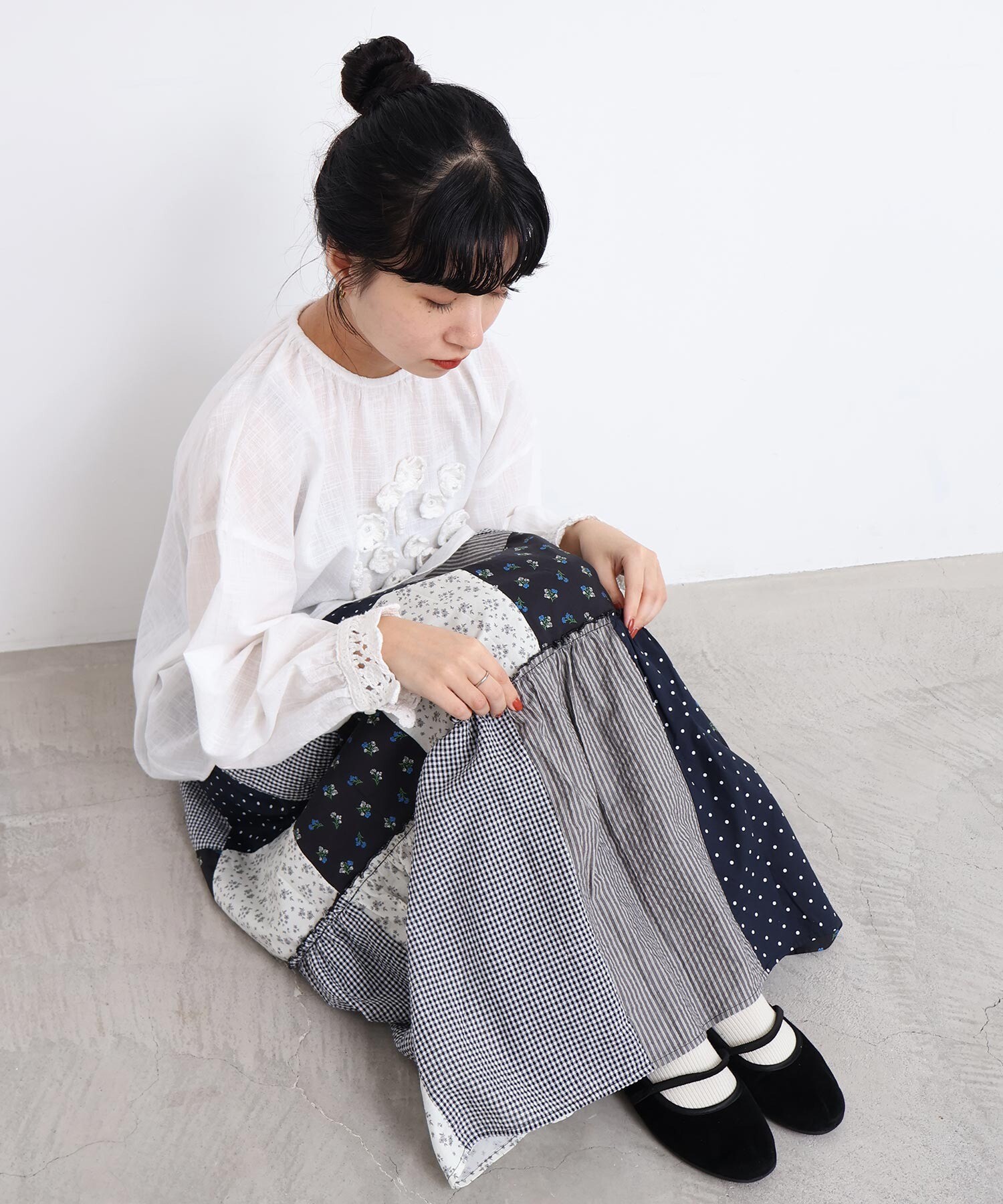 AMBIDEX Store little garden パッチワークスカート(F クロ): l