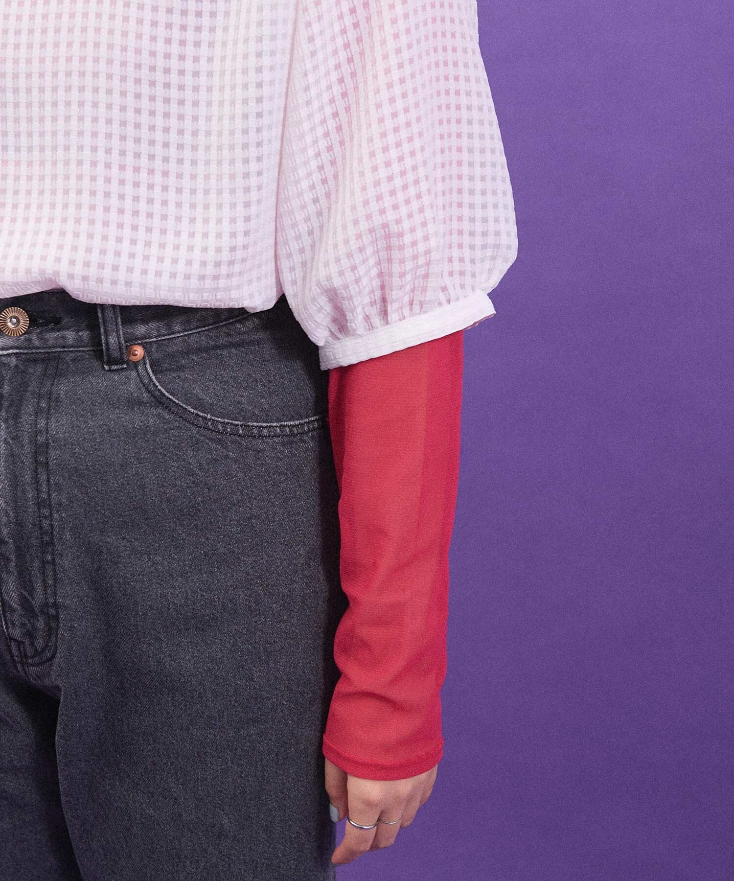 ARMANI くしゅくしゅチュール桜ピンクカットソー コンパクト丈伸縮フィット Armani - ARMANI くしゅくしゅチュール桜ピンクカットソー