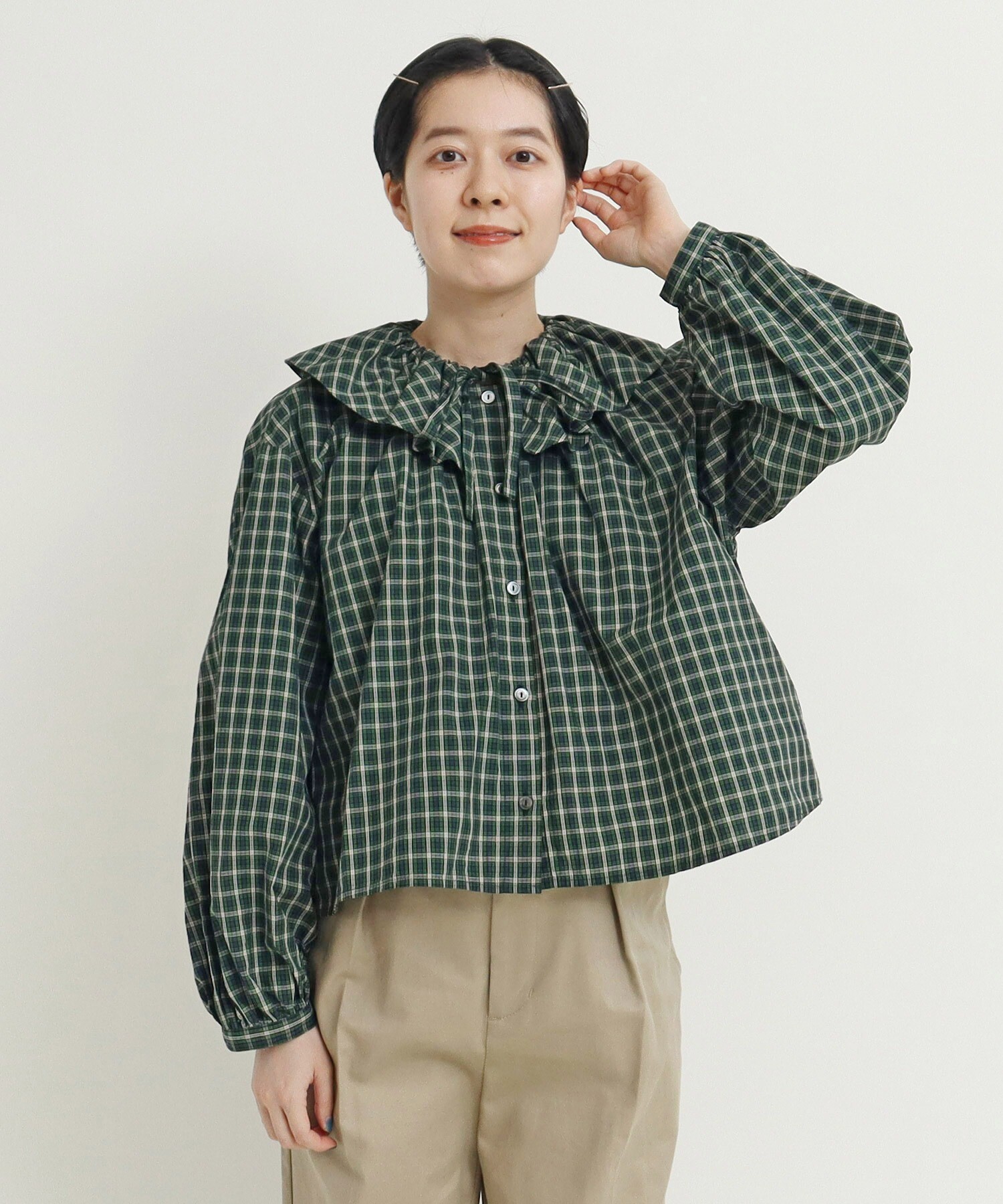 CHILD WOMAN パフ袖チェックブラウス CHILD WOMAN - パフ袖チェックブラウス (0101BL002242) 正規取扱