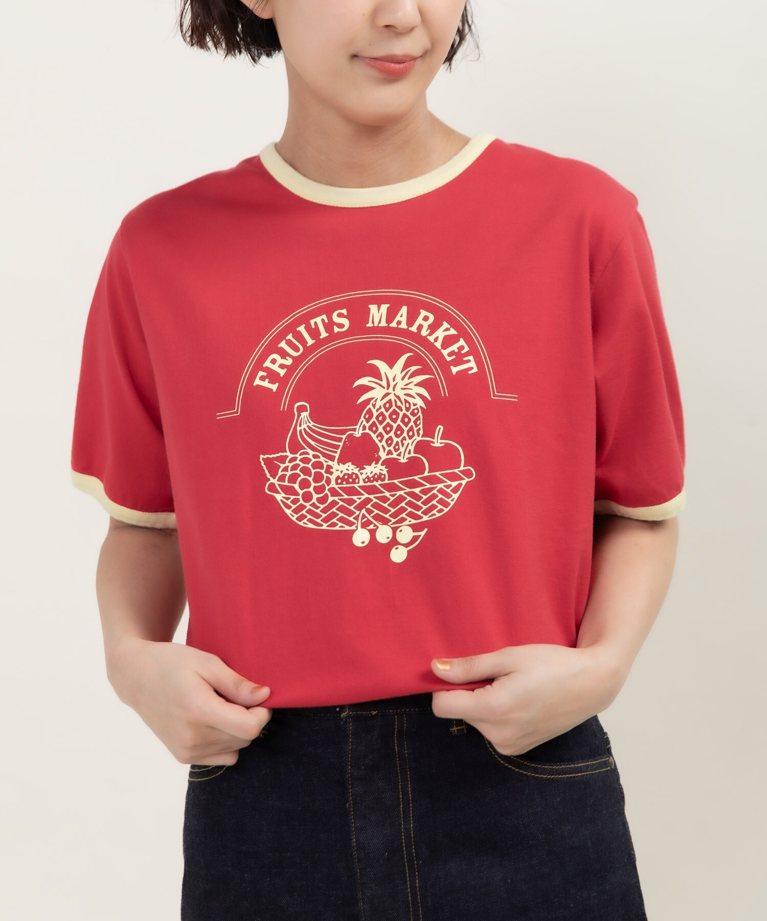 40/2天竺 フルーツプリントリンガーTシャツ