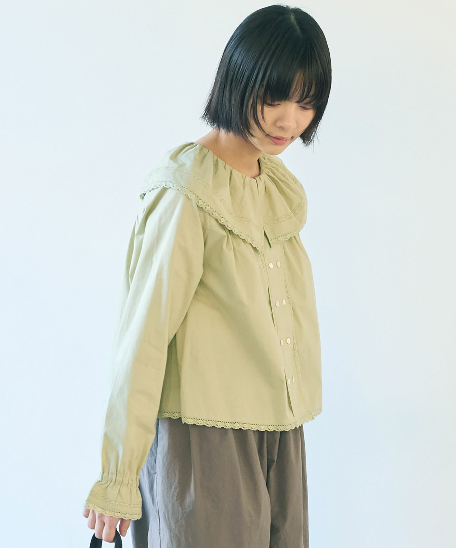 AMBIDEX Store 〇 60sローン lace ブラウス(F カーキ): bulle de