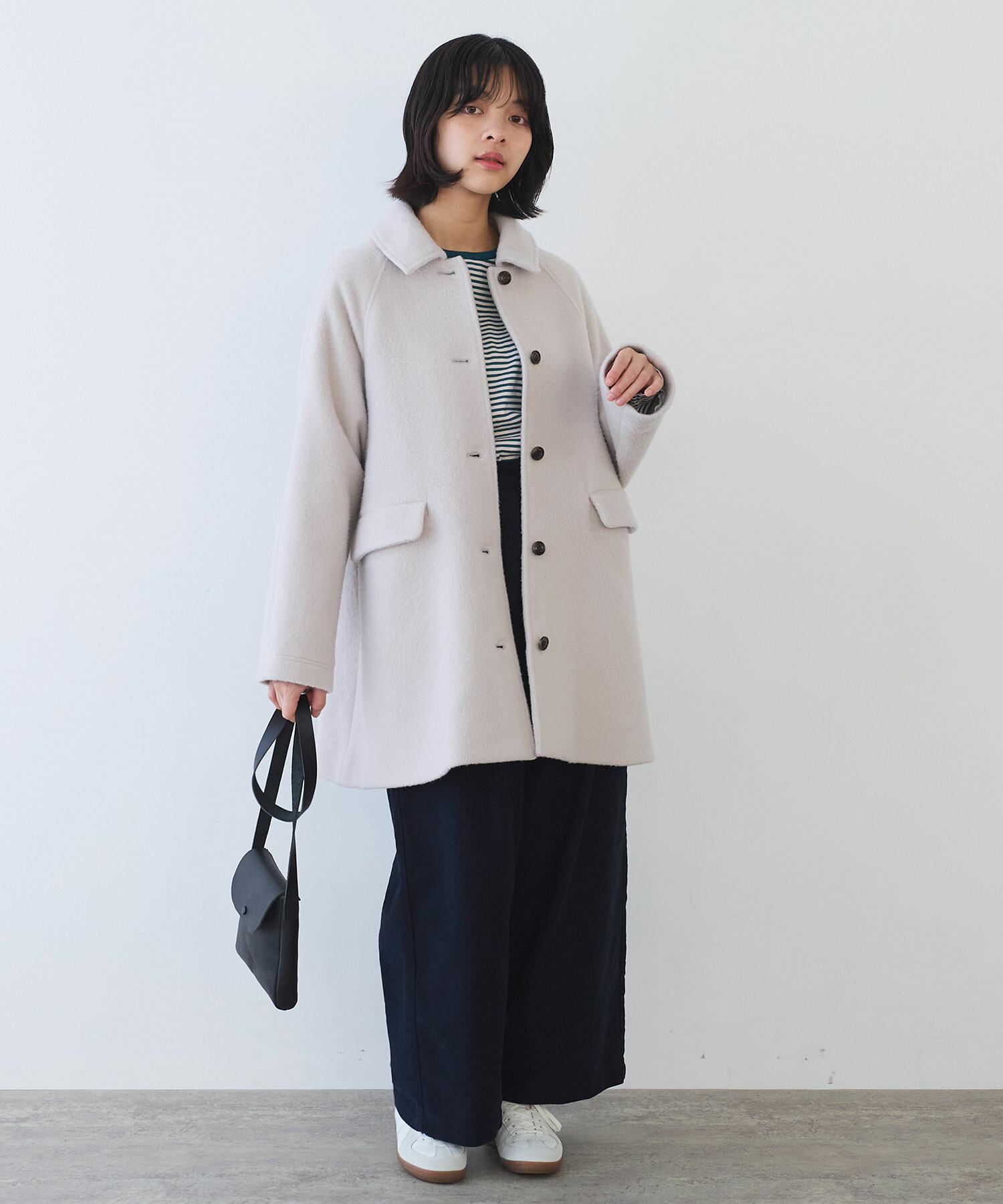 AMBIDEX Store 〇 モヘア / カシミア シャギー Aラインコート(F クロ