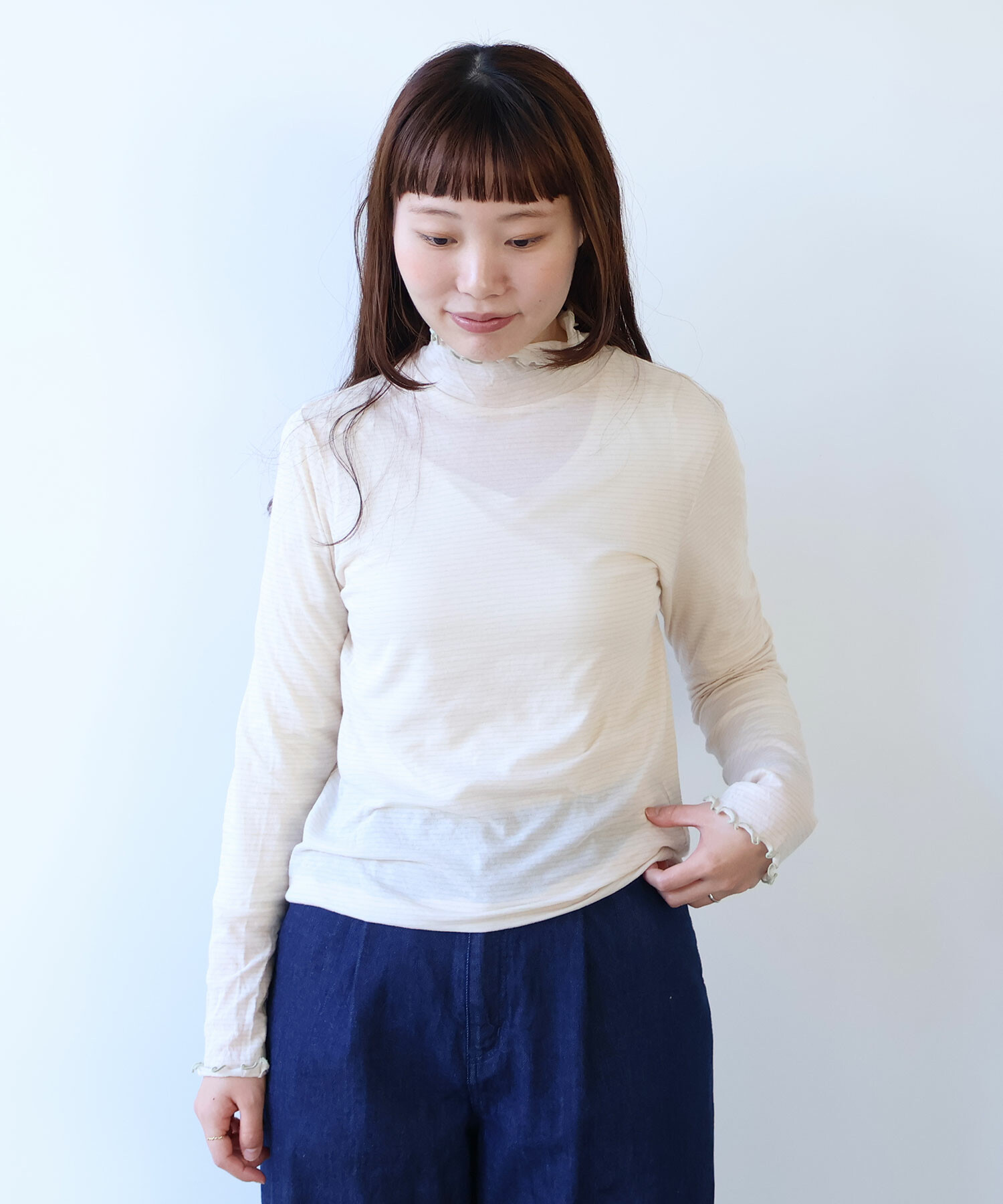 AMBIDEX Store ○ 60/-×60/- ボーダー ハイネックプルオーバー(F シロ