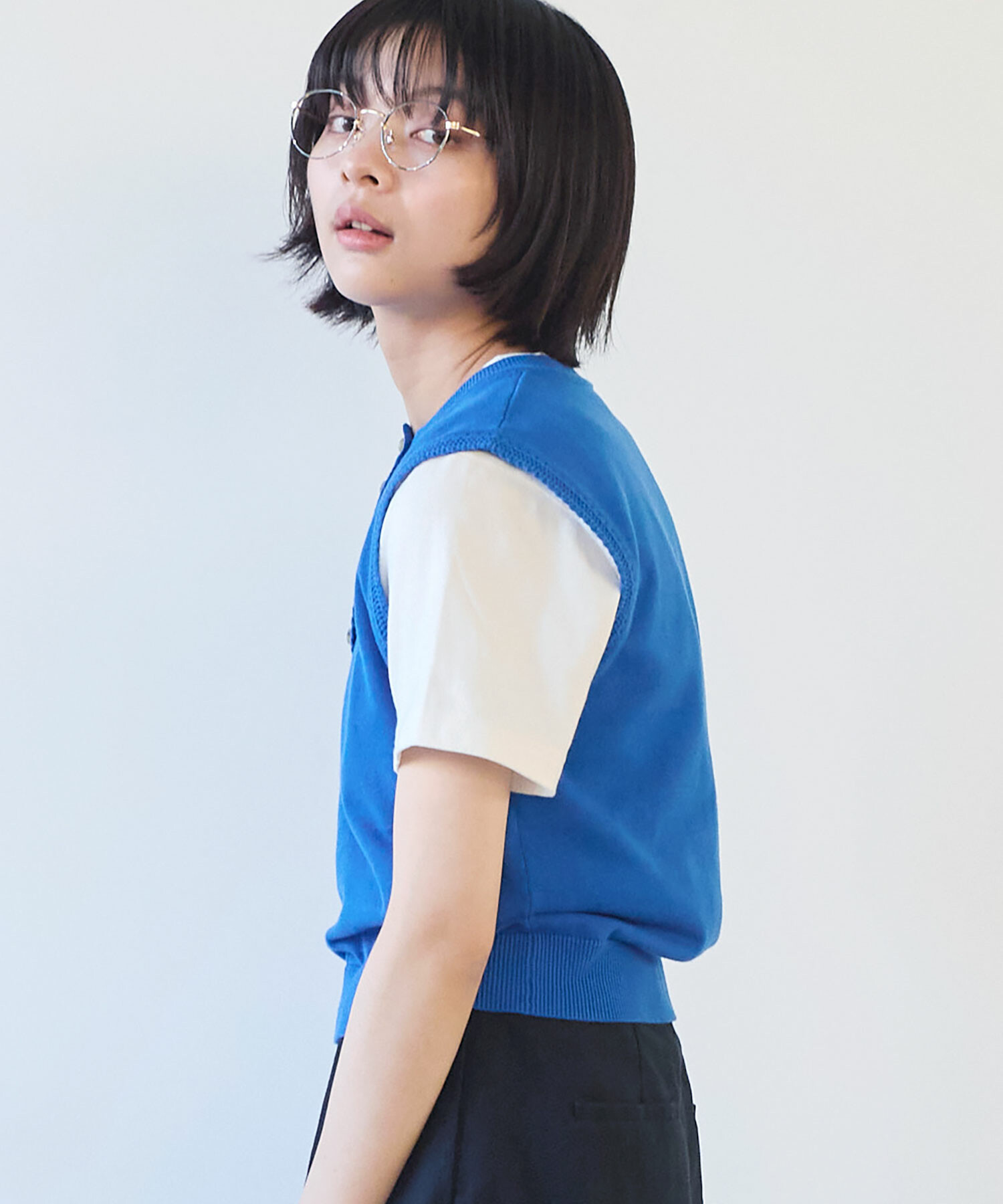 buoy buoy（ブイ）ニットベストbulle de savon AMBIDEX Store 〇 コットン / ナイロン レース ベスト(F アオ
