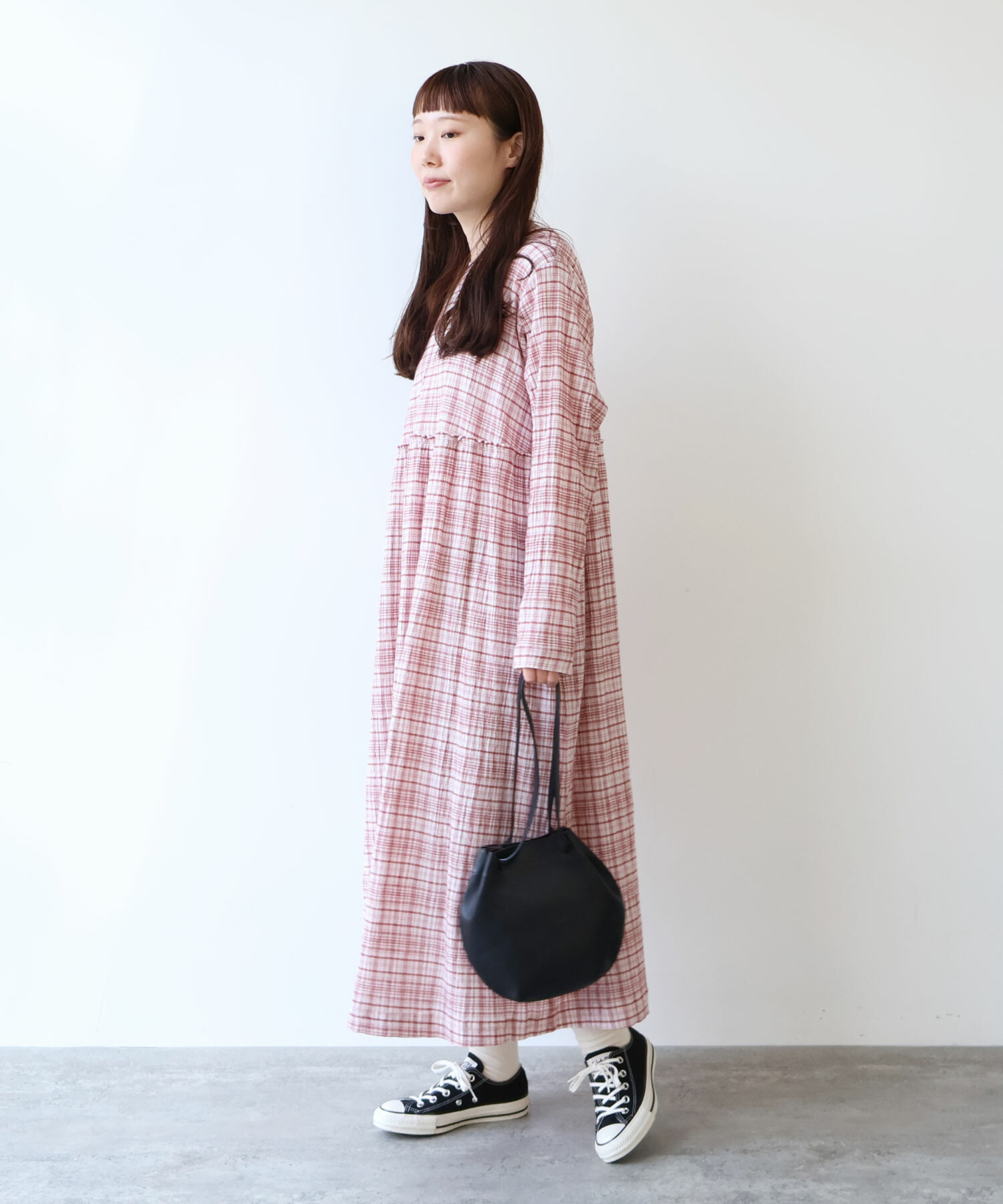 AMBIDEX Store 【予約販売】〇 ちぢみcheck ワンピース(F ピンク